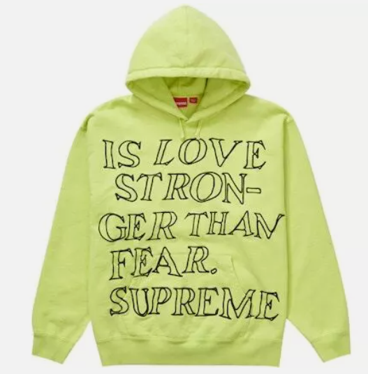Supreme Stronger Than Fear Hooded Sweatshirt Lime Sz Large