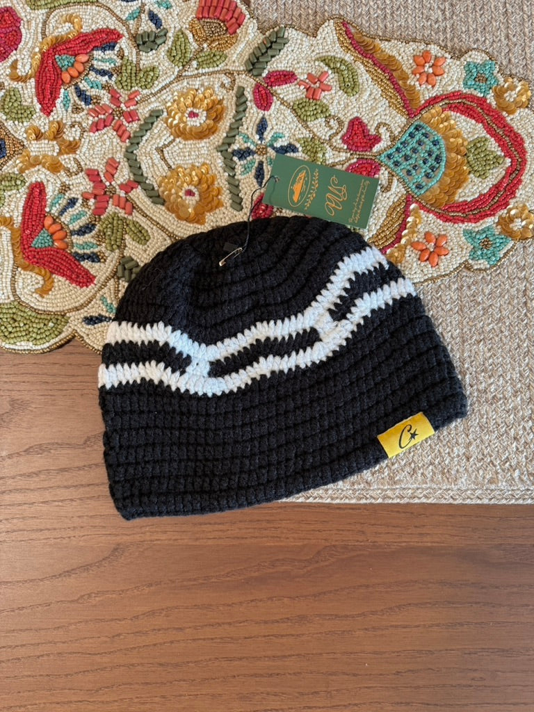 Corteiz Big Crochet Beanie Black / White FW23