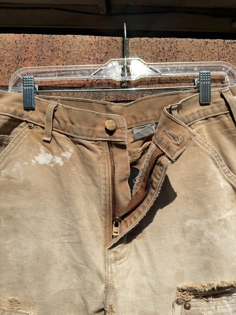 Y2K Carhartt Thrashed + Repaired Tan Double Knees Size 30x28