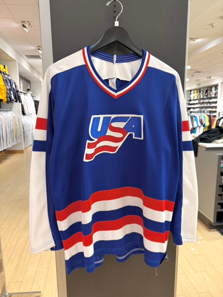 90s CCM USA Olympic Team Blue Hockey Jersey Sz L