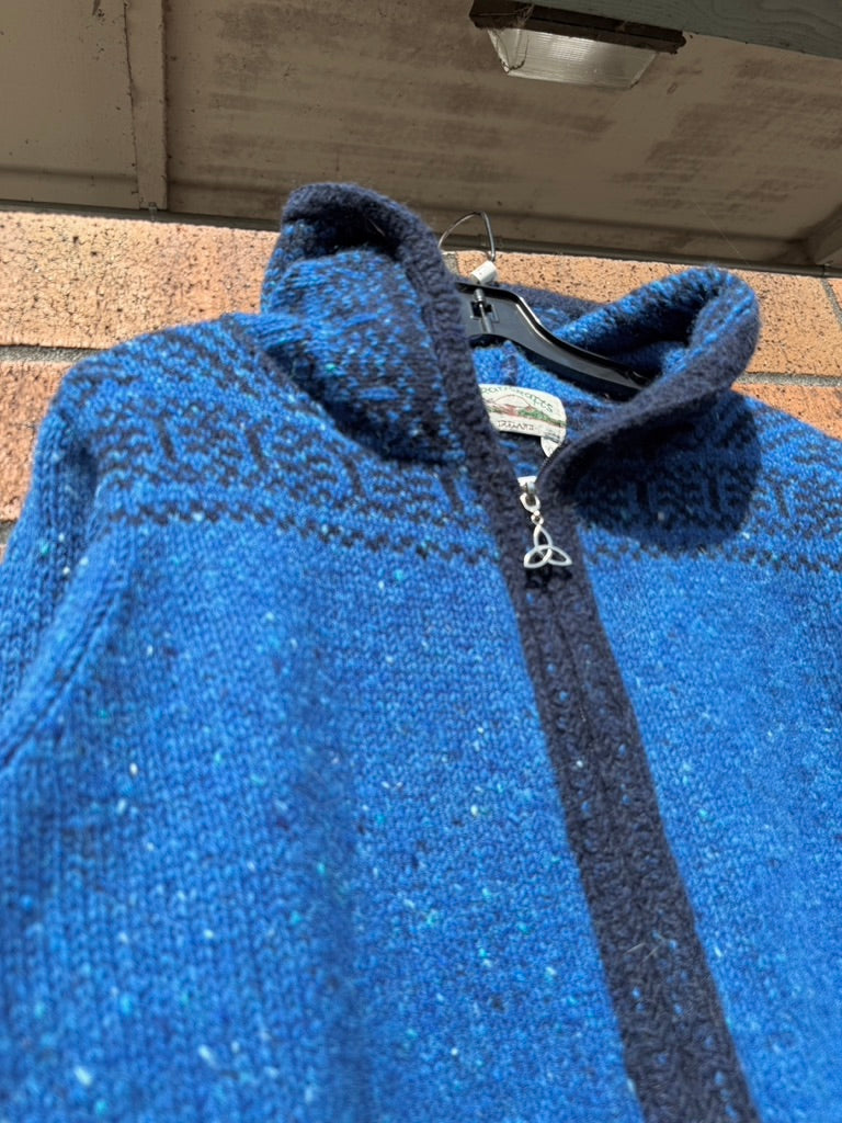 90s Aran Crafts Ireland Blue Hooded Wool Sweater Size XL