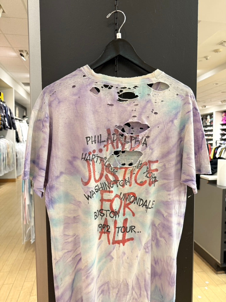 1992 Metallica And Justice for All Thrashed Tie Dye Tour Tee Sz L