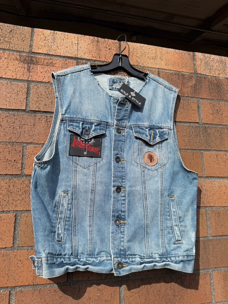 Custom Metalhead Denim Patch Vest Sz L