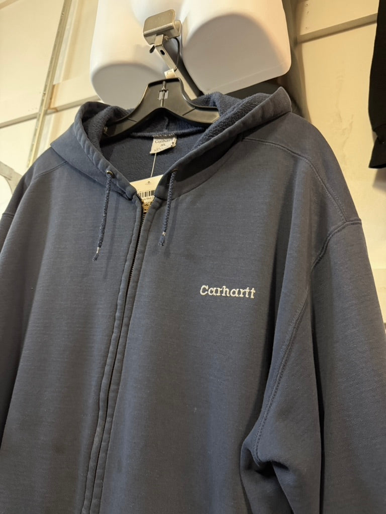 Y2K Carhartt Navy Blue Zip Up Hoodie Sz XL