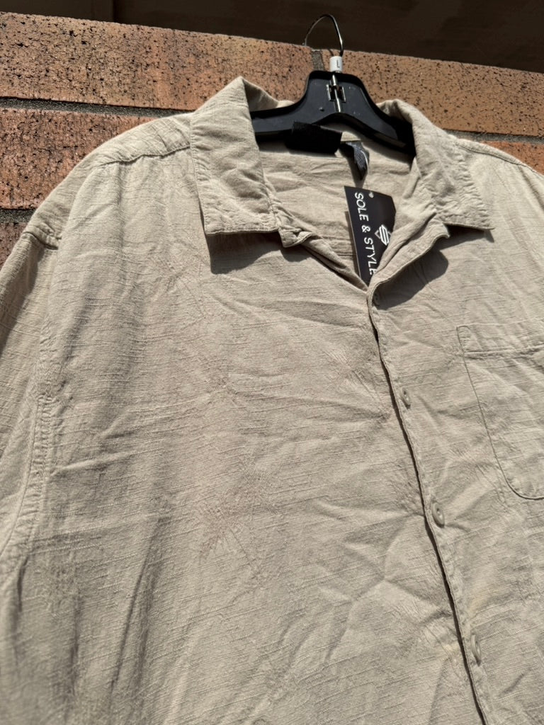 90s Ocean Pacific Tan Jacquard Short Sleeve Button Up Size L
