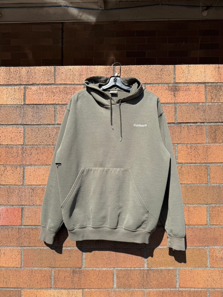 Y2K Carhartt Thrashed Olive Green Hoodie Size L