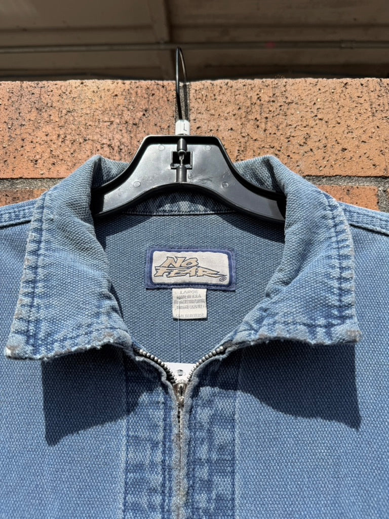 90s No Fear Denim Long Sleeve Zip Flannel Size L