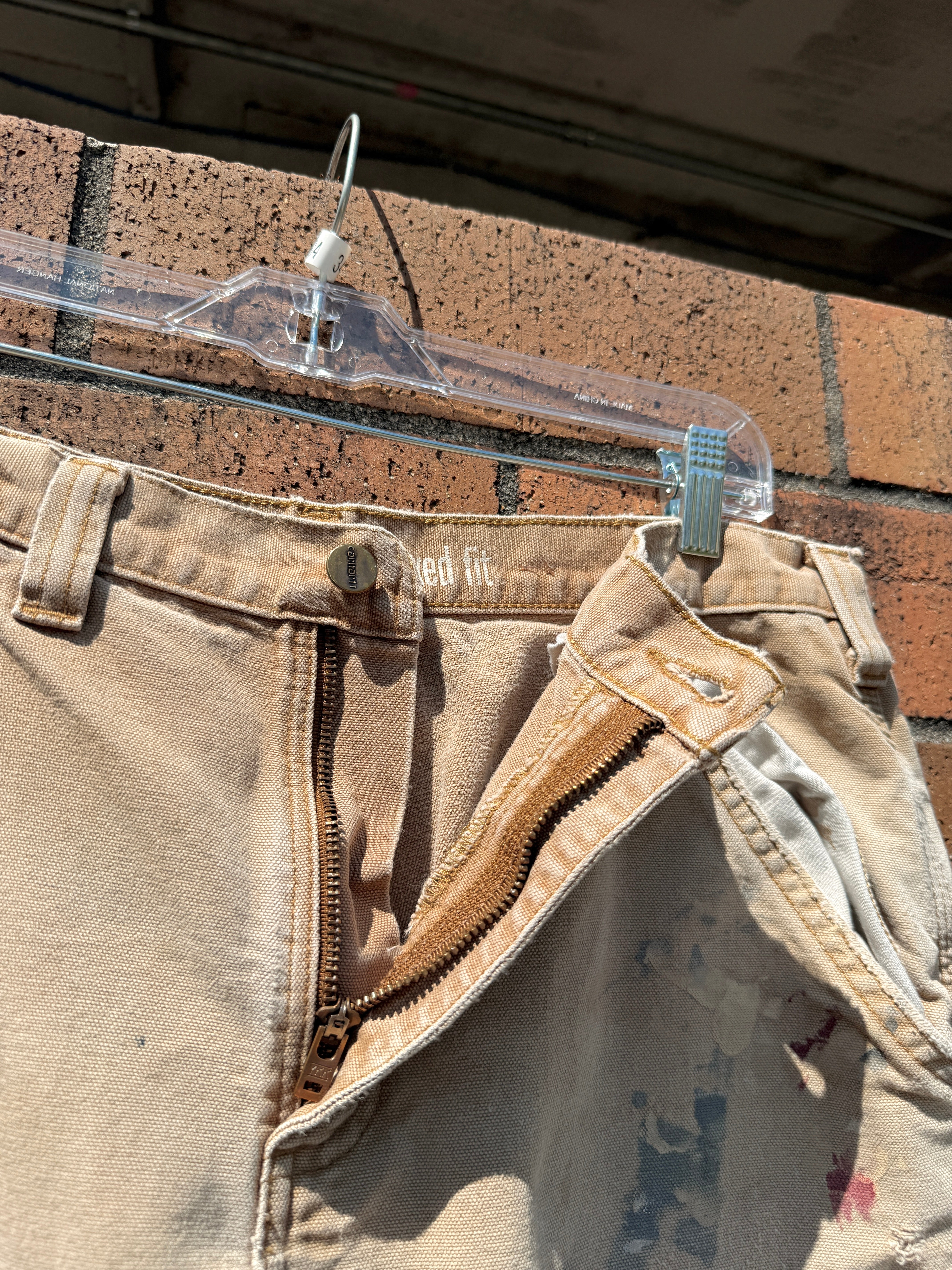 2014 Carhartt Relaxed Fit Tan Thrashed Double Knees Size 34x32