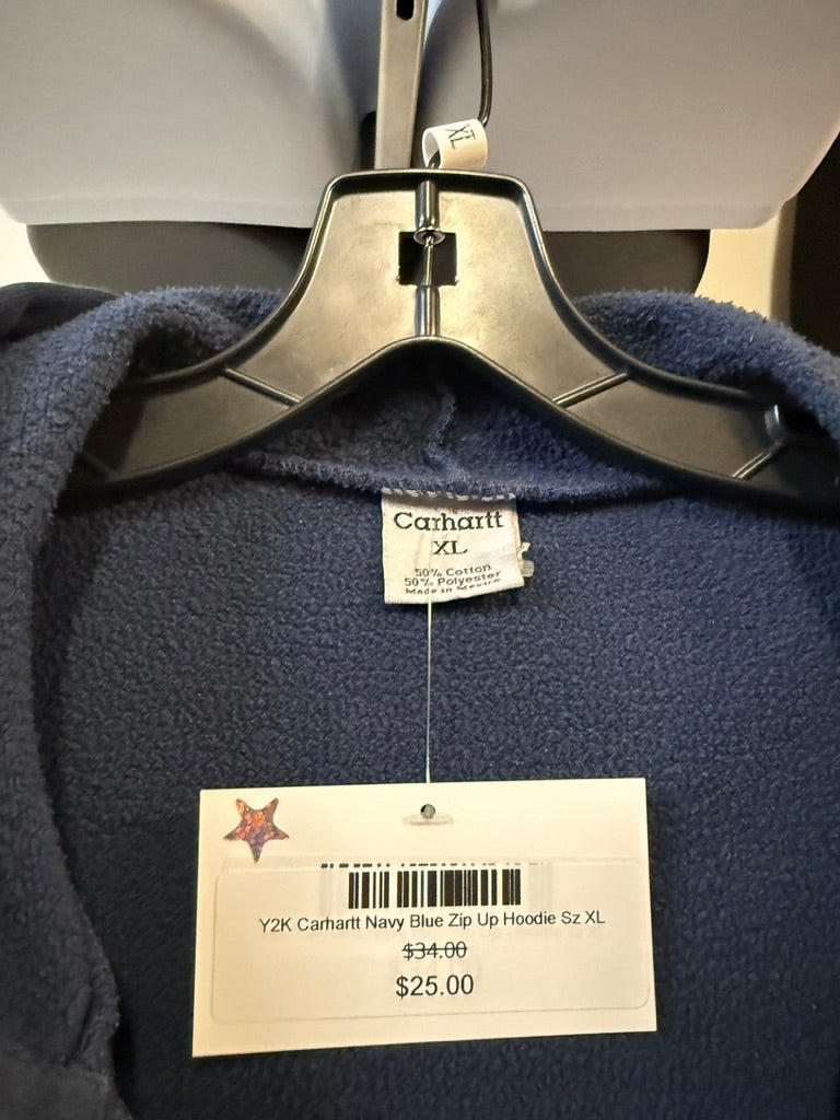 Y2K Carhartt Navy Blue Zip Up Hoodie Sz XL