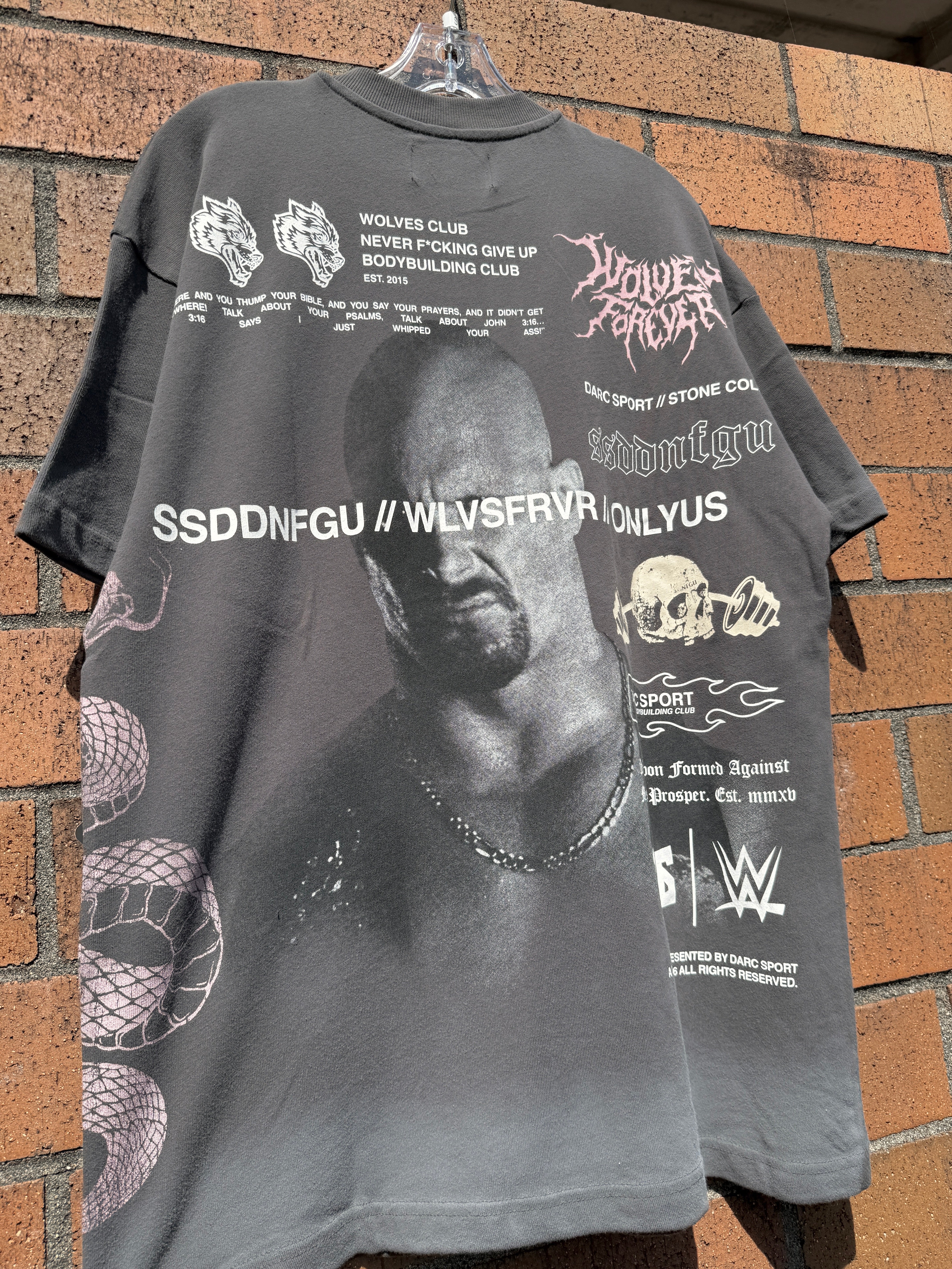 Darc Sport x WWE Stone Cold Law Oversized Tee Wolf Gray Drift Wash Size M