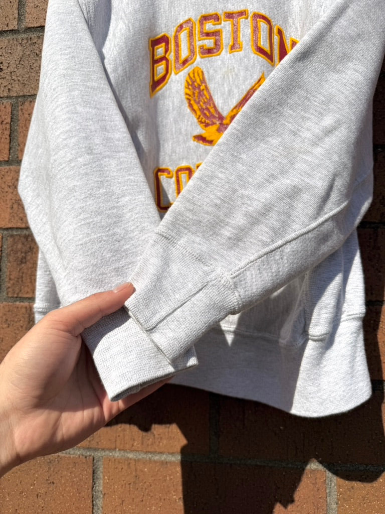 80s Boston College Grey Reverse Weave Style Crewneck Size L