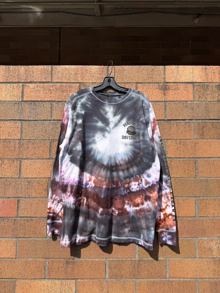 Y2K Harley Davidson Skully Hand Dyed Long Sleeve Tee Size XXL