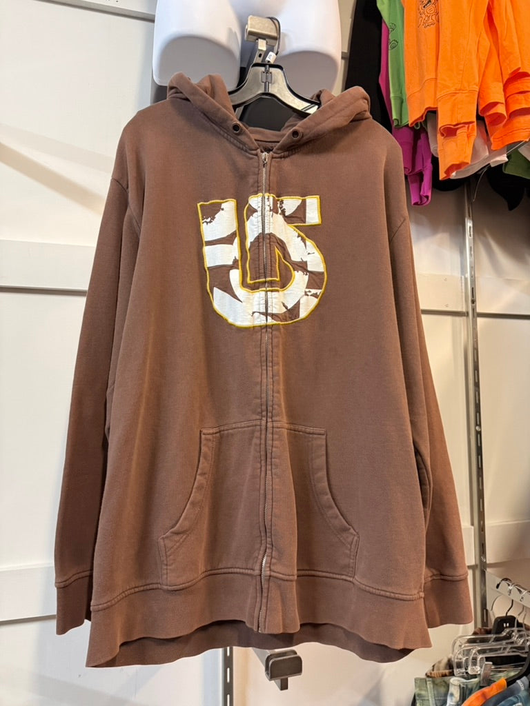 Y2K Burton Snowboards Brown Zip Up Hoodie Size XL