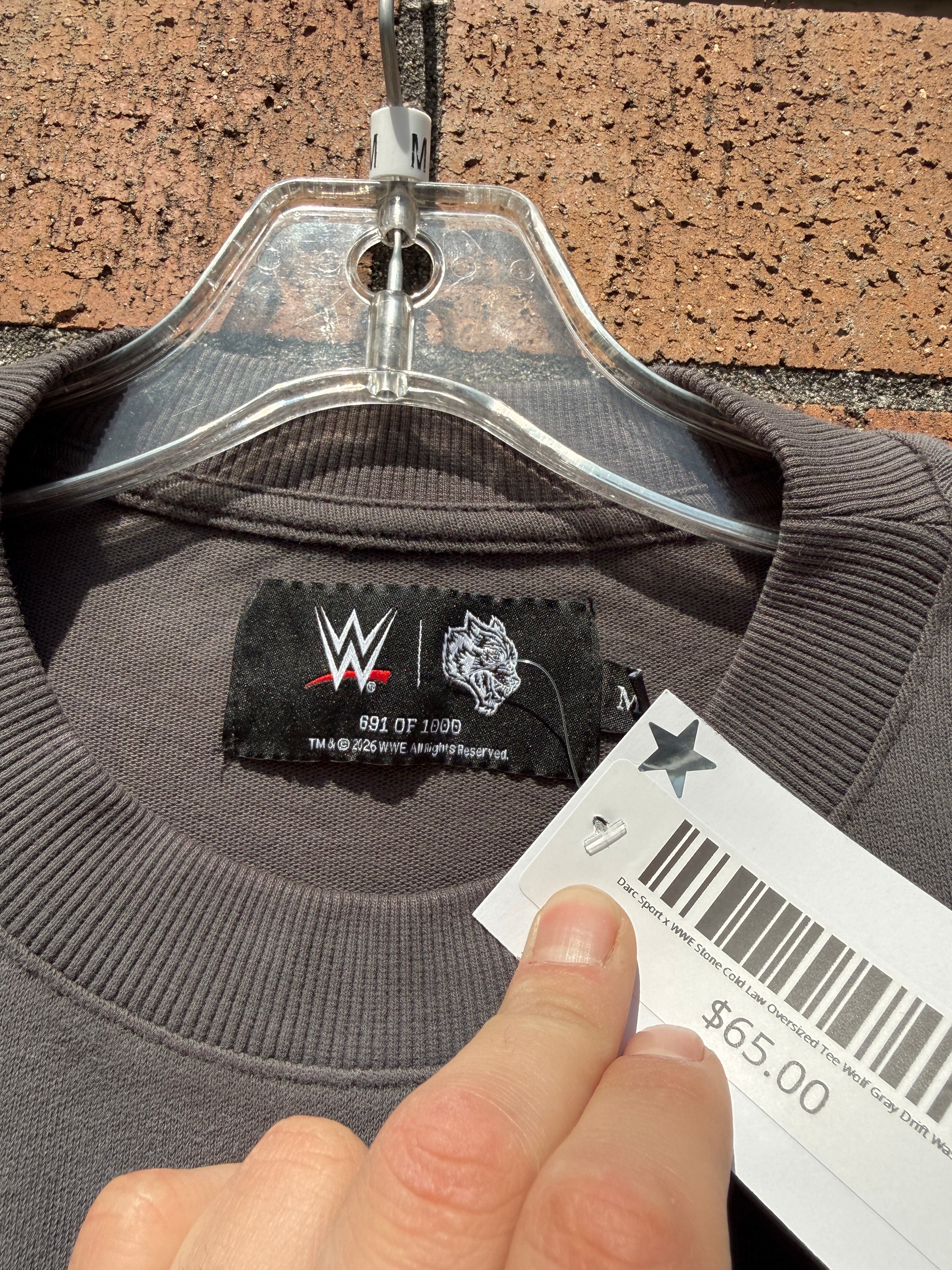 Darc Sport x WWE Stone Cold Law Oversized Tee Wolf Gray Drift Wash Size M