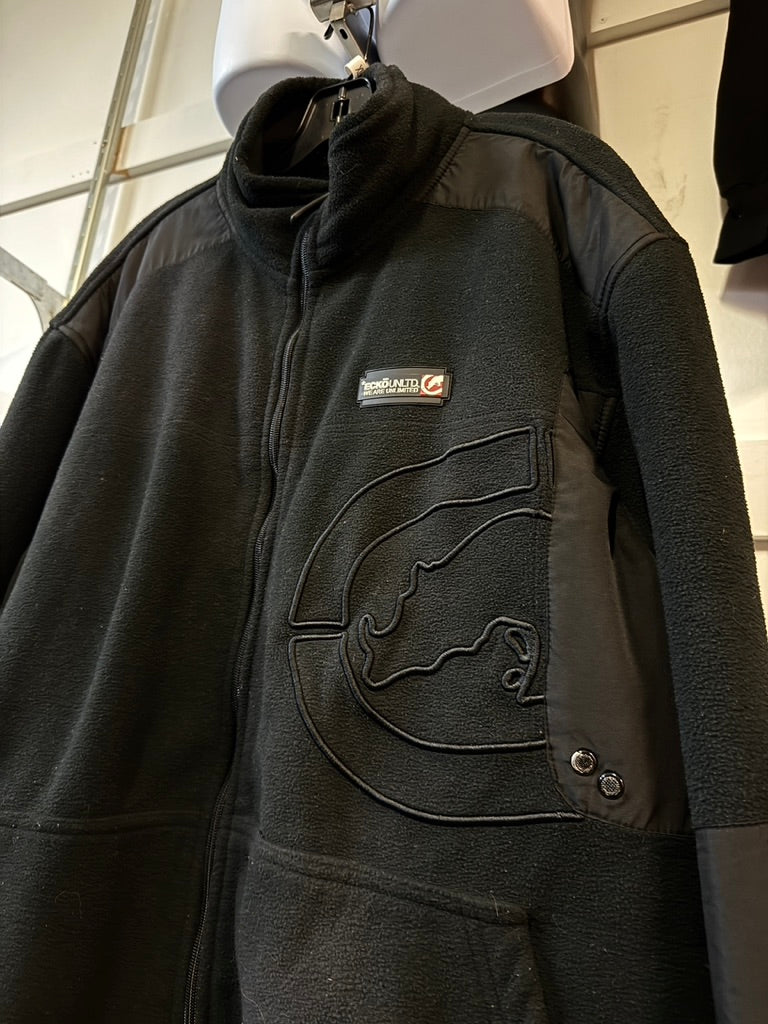 Y2K Ecko Unltd Black Fleece Jacket Sz XL