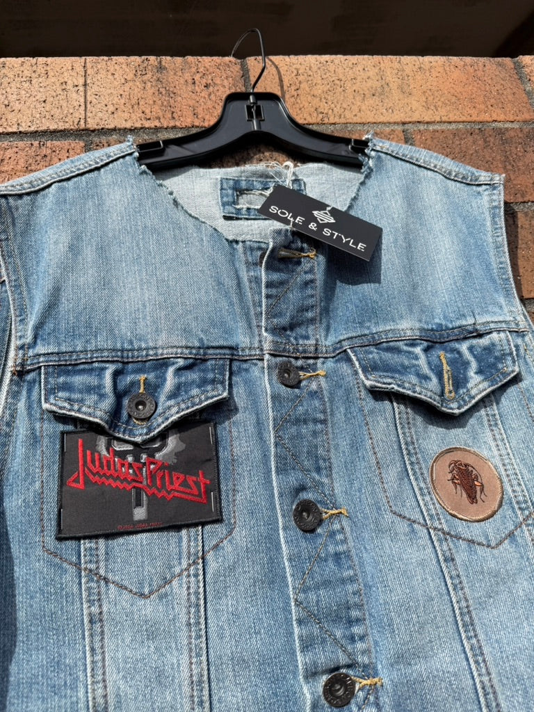 Custom Metalhead Denim Patch Vest Sz L