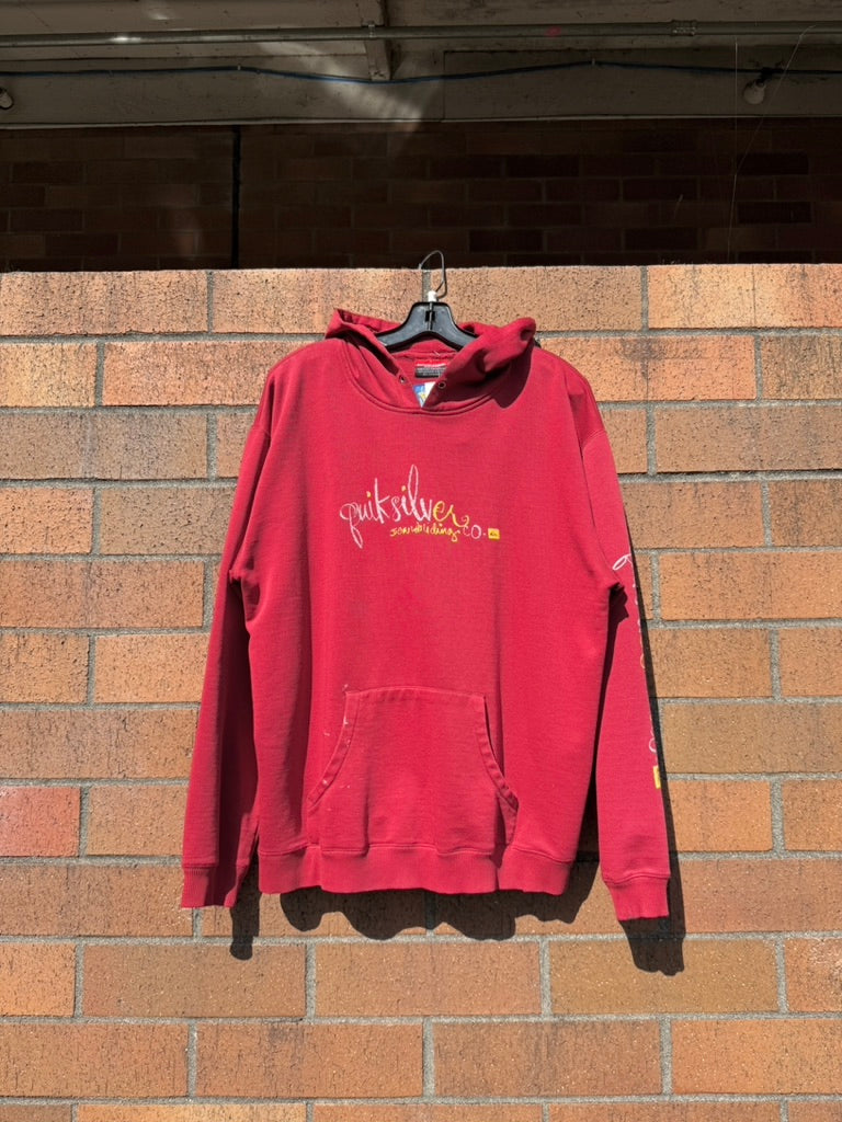 Y2K Quiksilver Red / Yellow Boardriding Hoodie Size M