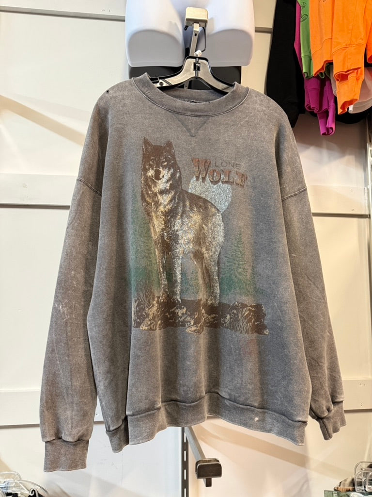 90s Lone Wolf Dark Grey Crewneck Sz XL