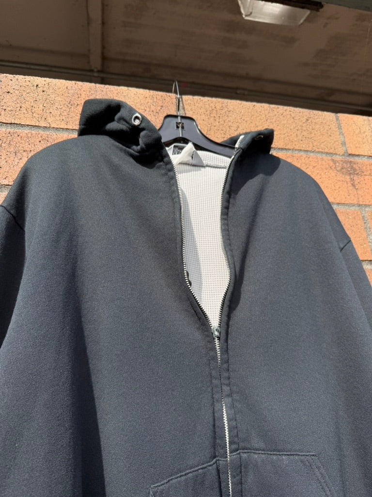 90s Muleskins Black Waffle Lined Zip Up Hoodie Sz XL