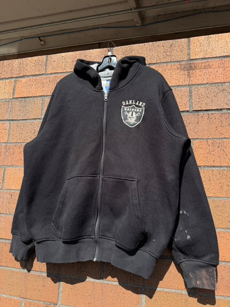 Y2K Oakland Raiders Thermal NFL Zip Up Hoodie Size L