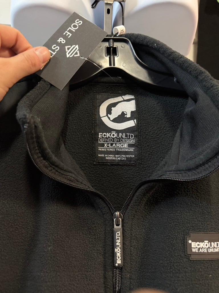 Y2K Ecko Unltd Black Fleece Jacket Sz XL