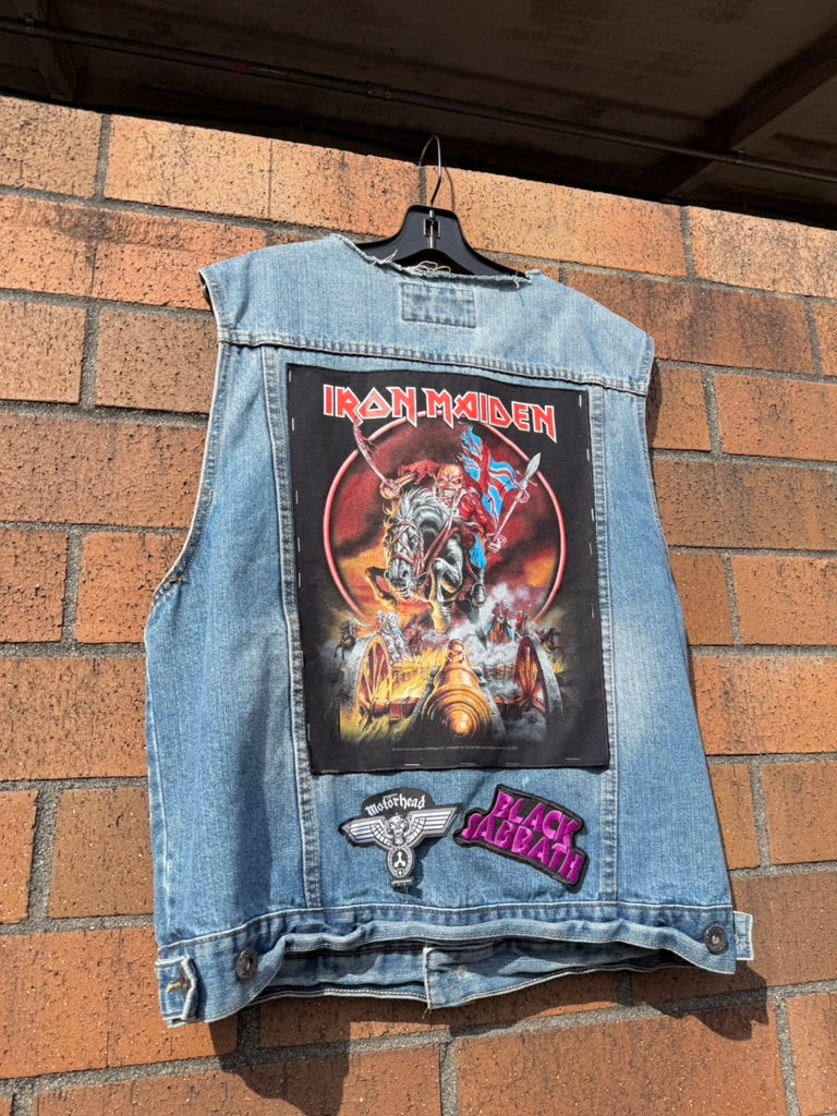 Custom Metalhead Denim Patch Vest Sz L