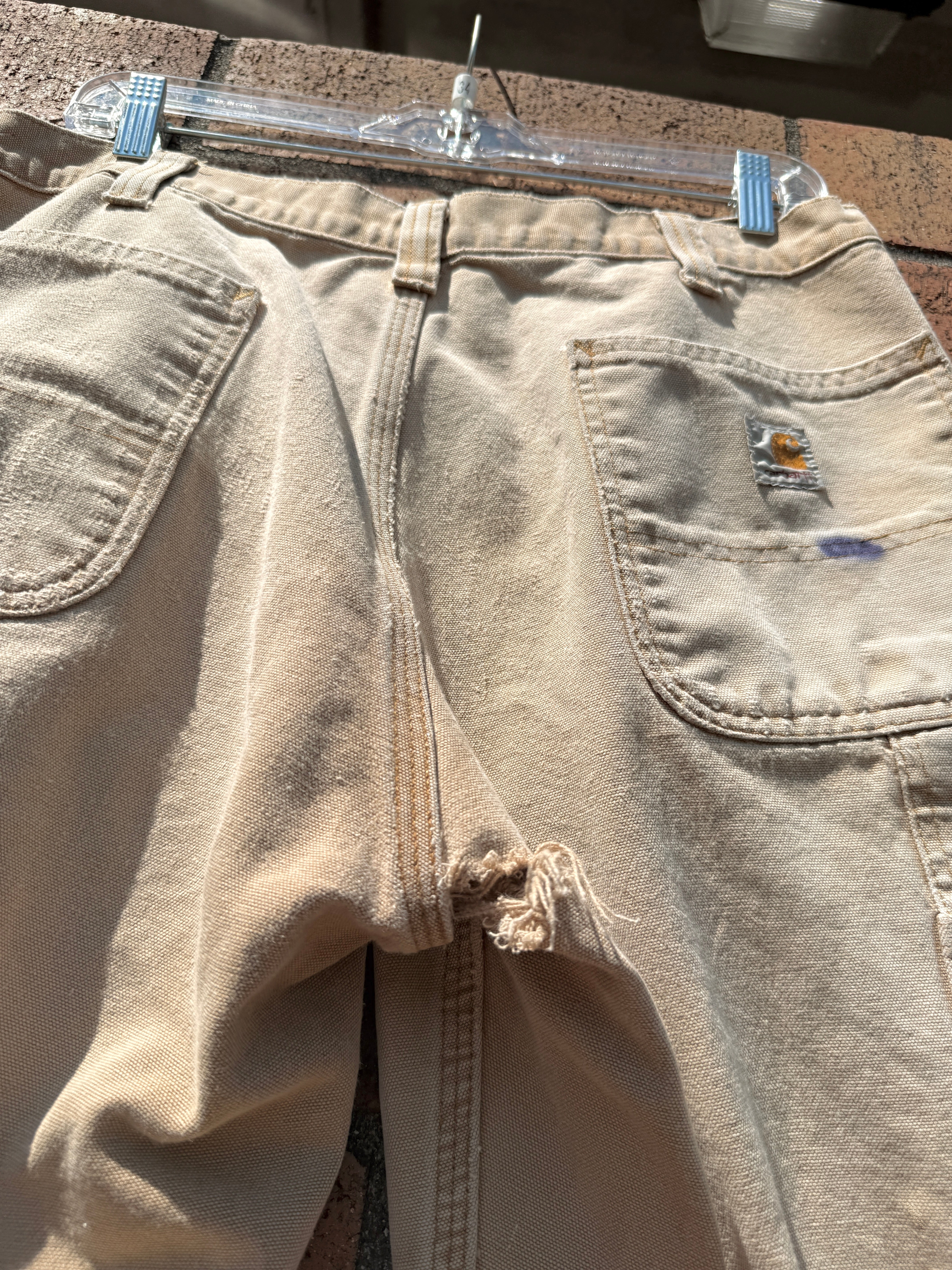 2014 Carhartt Relaxed Fit Tan Thrashed Double Knees Size 34x32