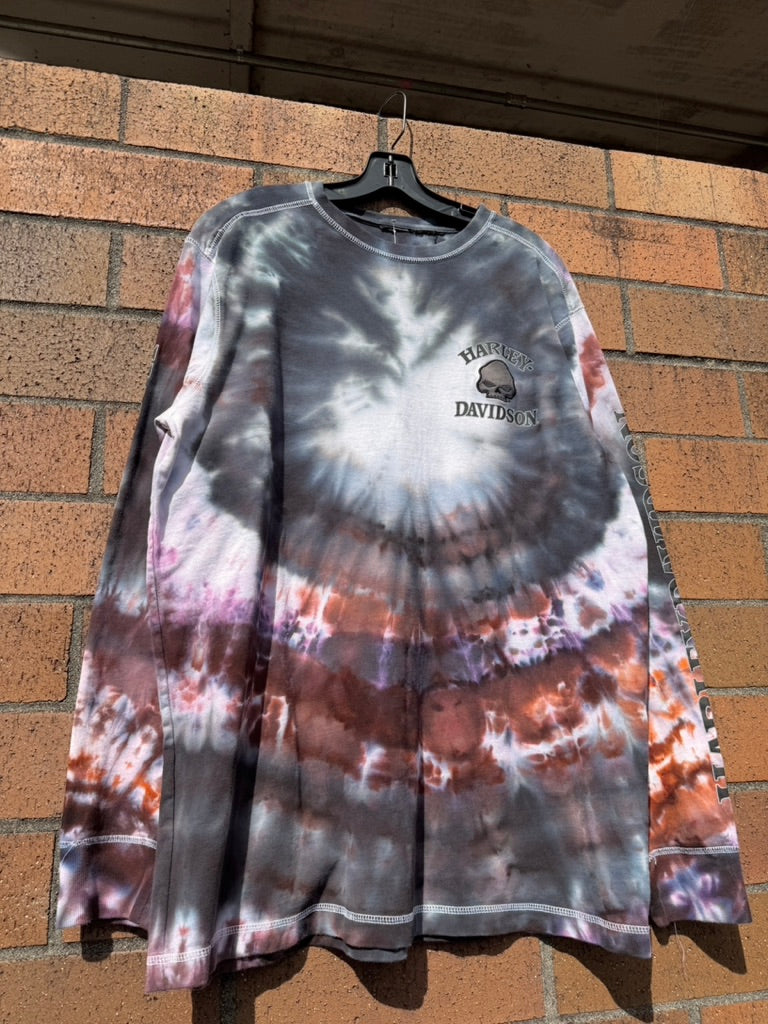 Y2K Harley Davidson Skully Hand Dyed Long Sleeve Tee Size XXL