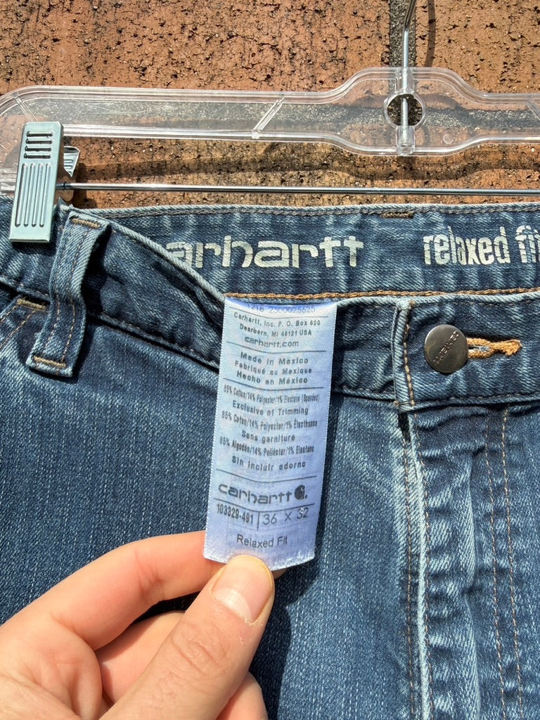 Carhartt Relaxed Fit Medium Wash Denim Double Knees Sz 36x32