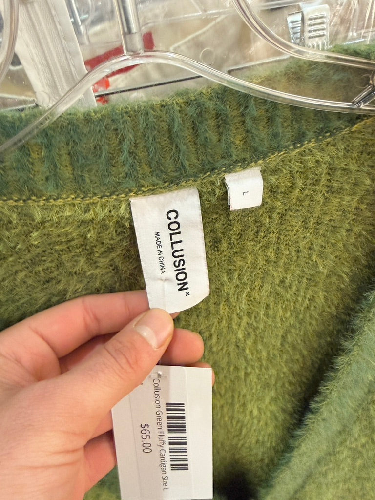 Collusion Green Fluffy Cardigan Size L