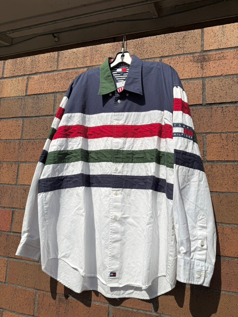 Y2K Tommy Hilfiger AOP Long Sleeve Flag Button Up Size XL