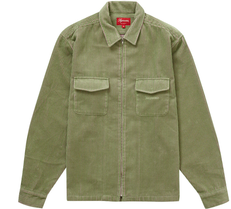 Supreme 2-Tone Corduroy Zip Up Shirt Green Sz M