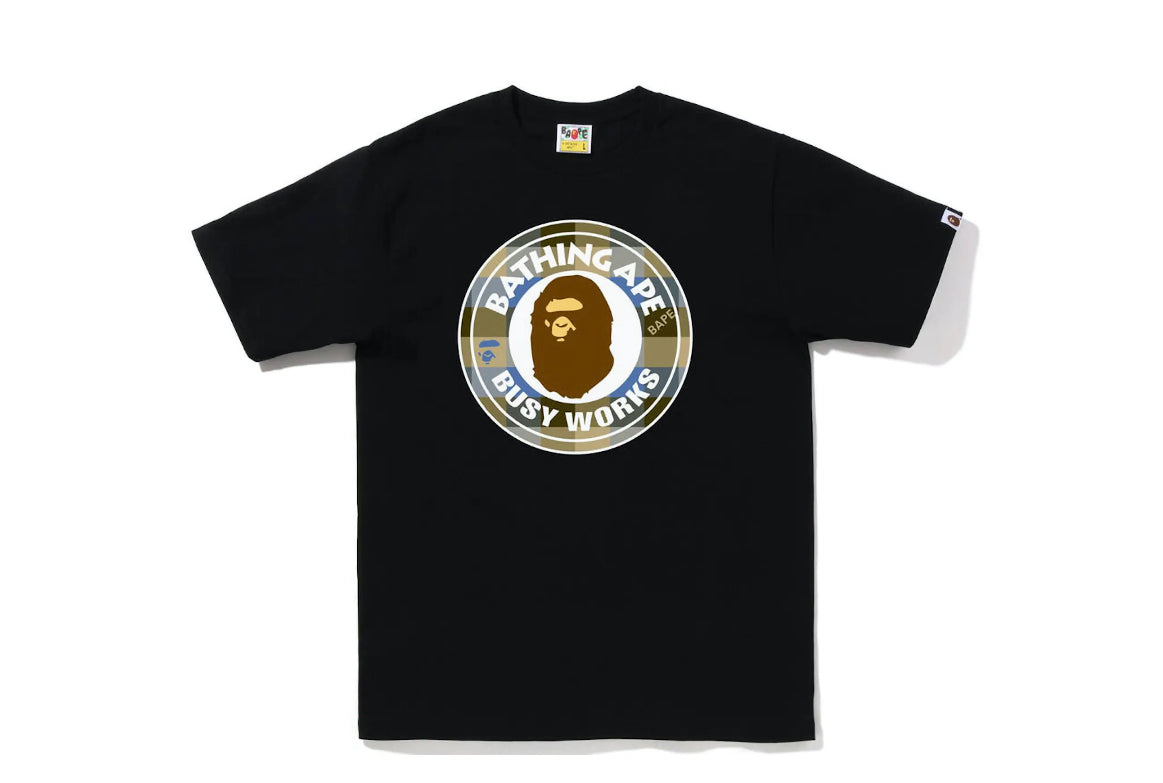 BAPE Block Check Busy Work Tee black Sz Small