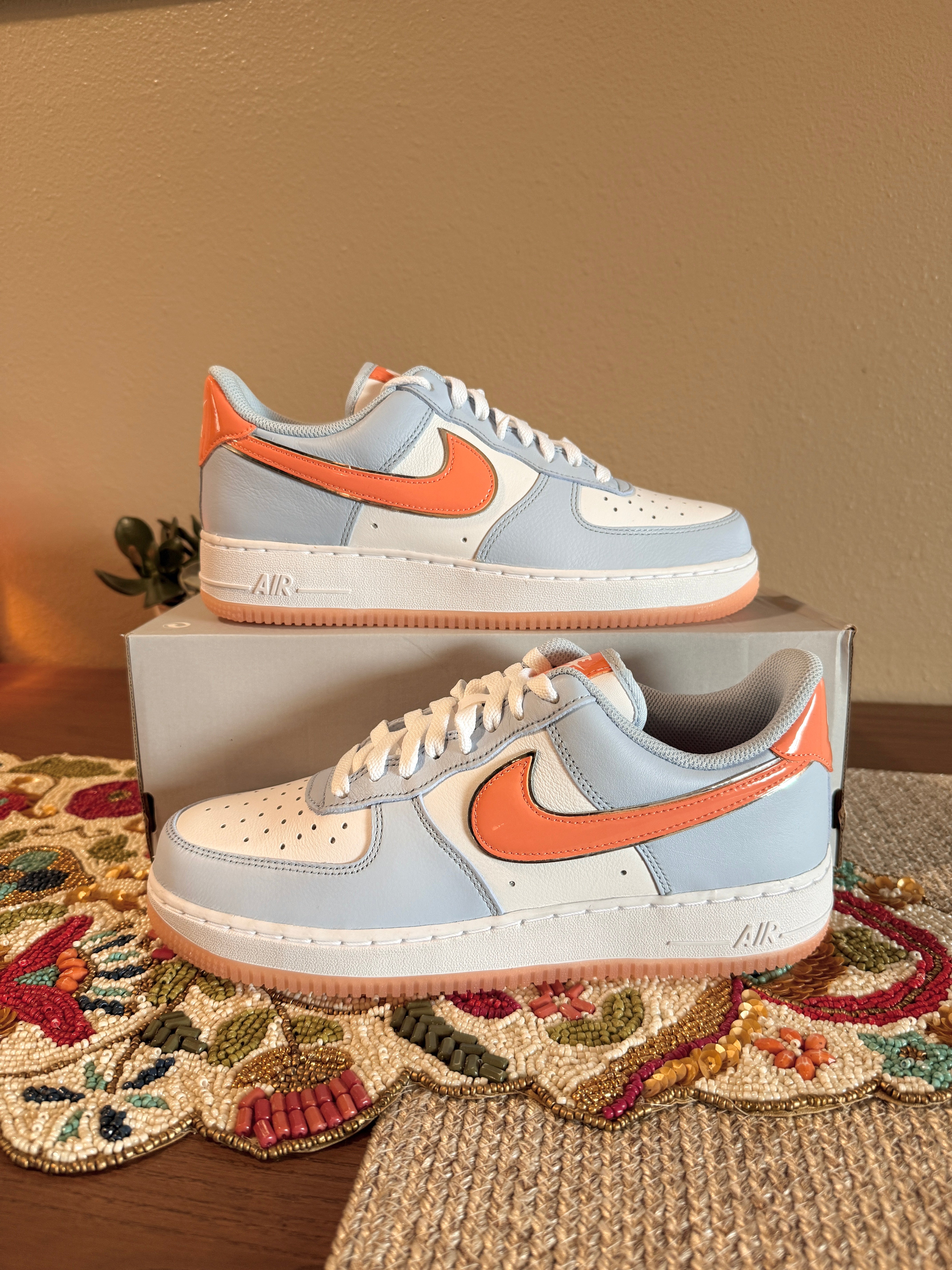 Nike Air Force 1 Low '07 Hydrogen Blue Orange Frost Size 8.5 MISSING LID