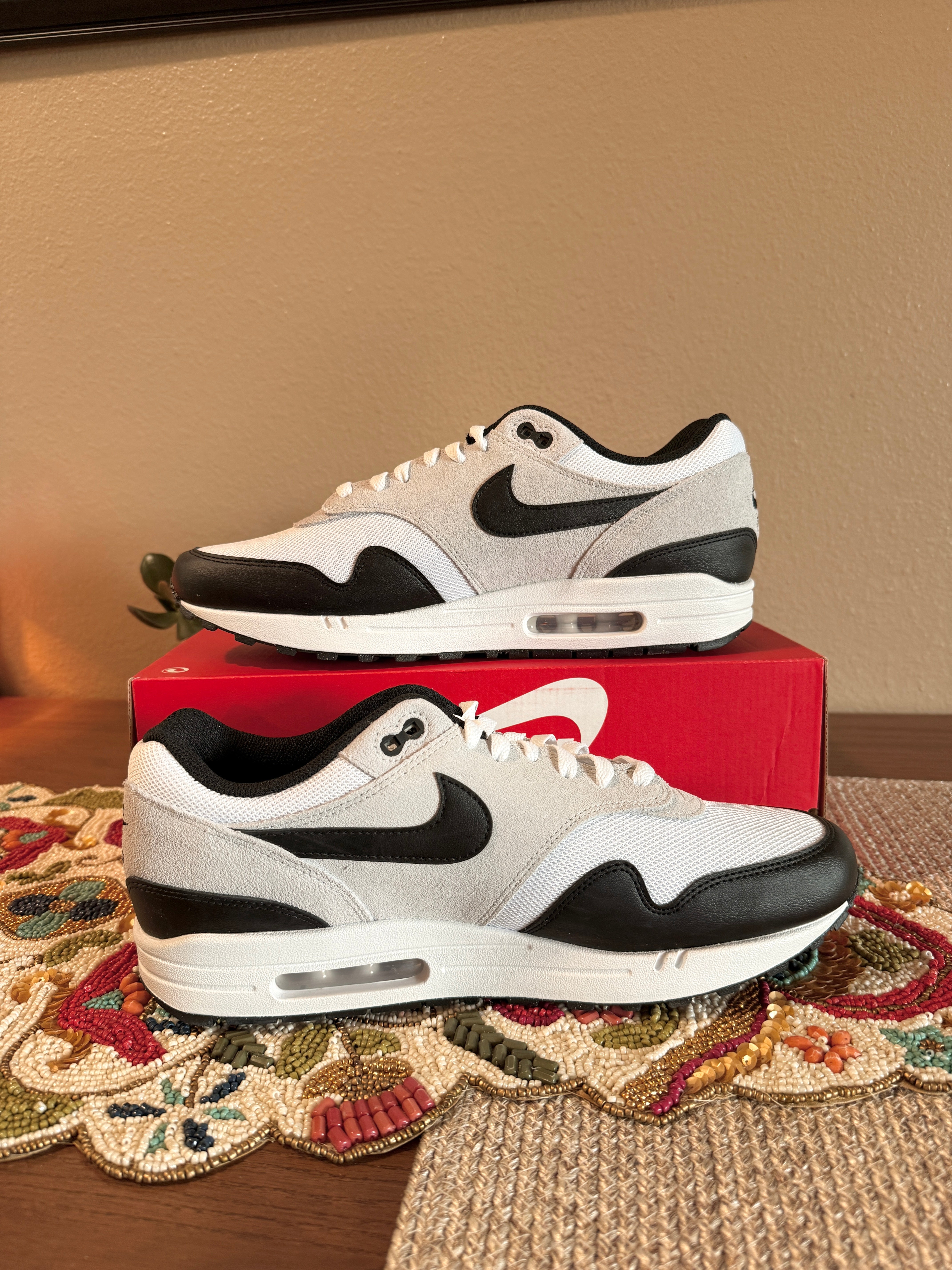 Nike Air Max 1 Essential White Pure Platinum Black Size 11.5 MISSING LID