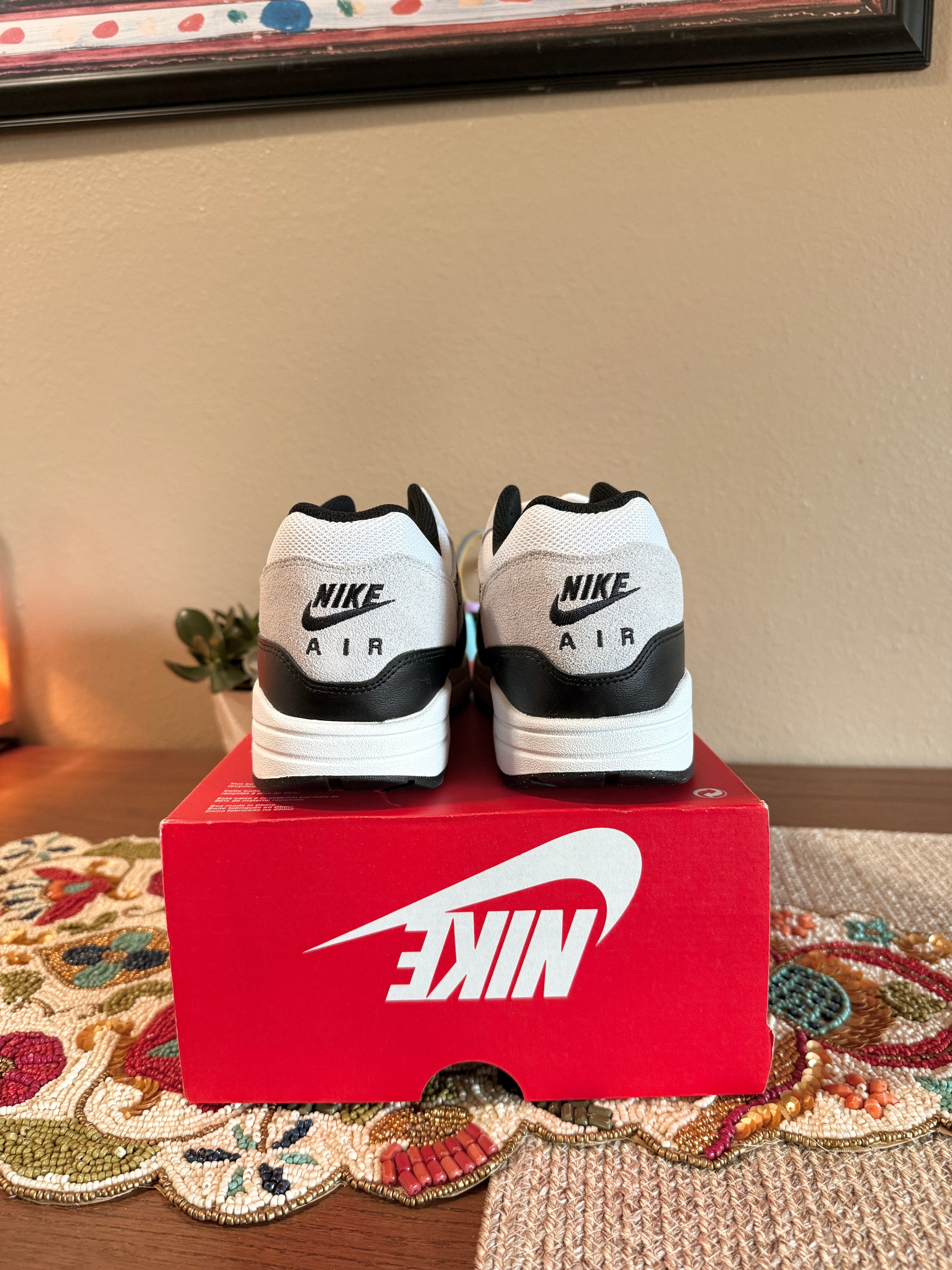 Nike Air Max 1 Essential White Pure Platinum Black Size 11.5 MISSING LID