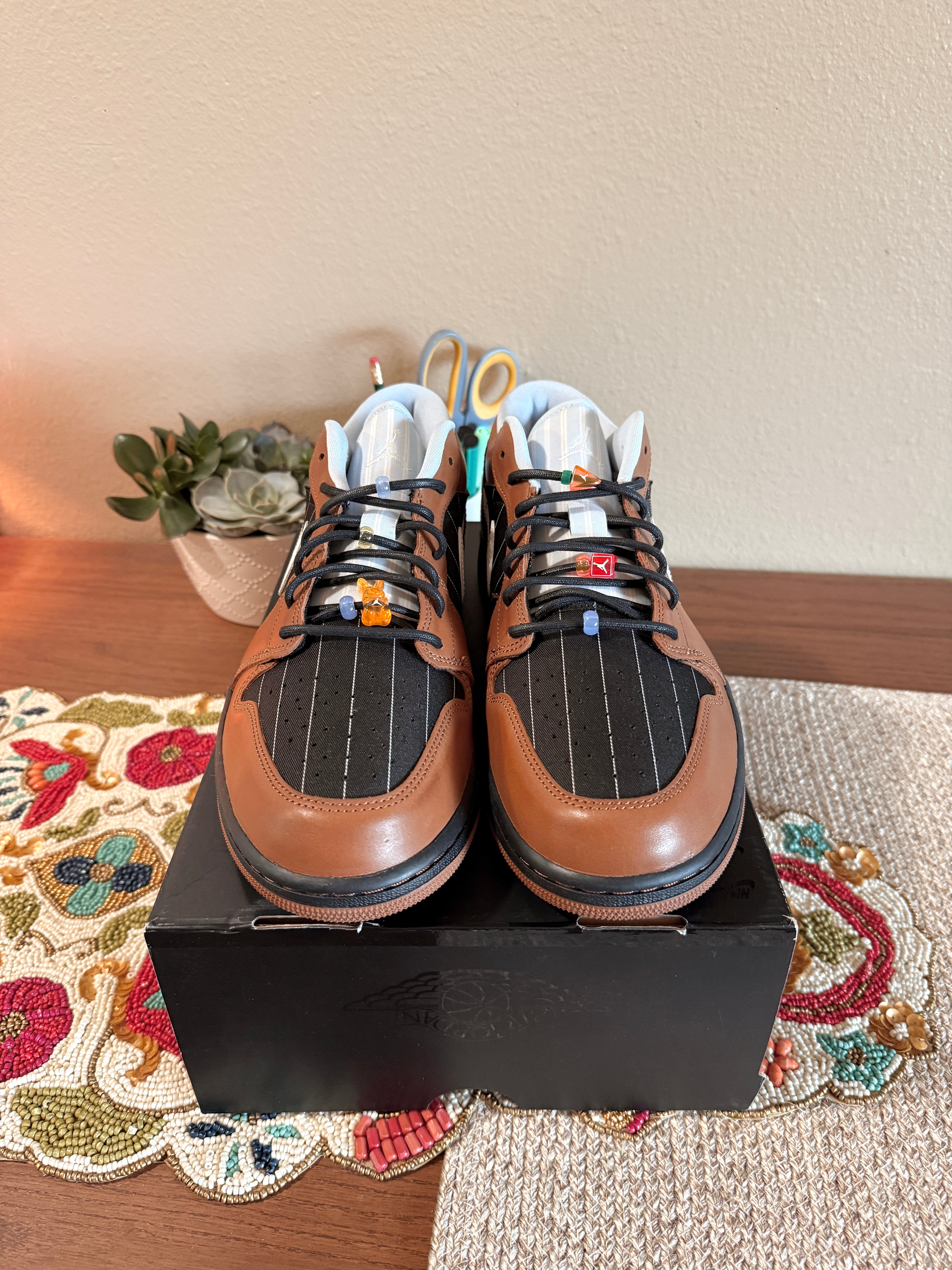 Jordan 1 Low SE Black Sail Light British Tan Size 12 MISSING LID