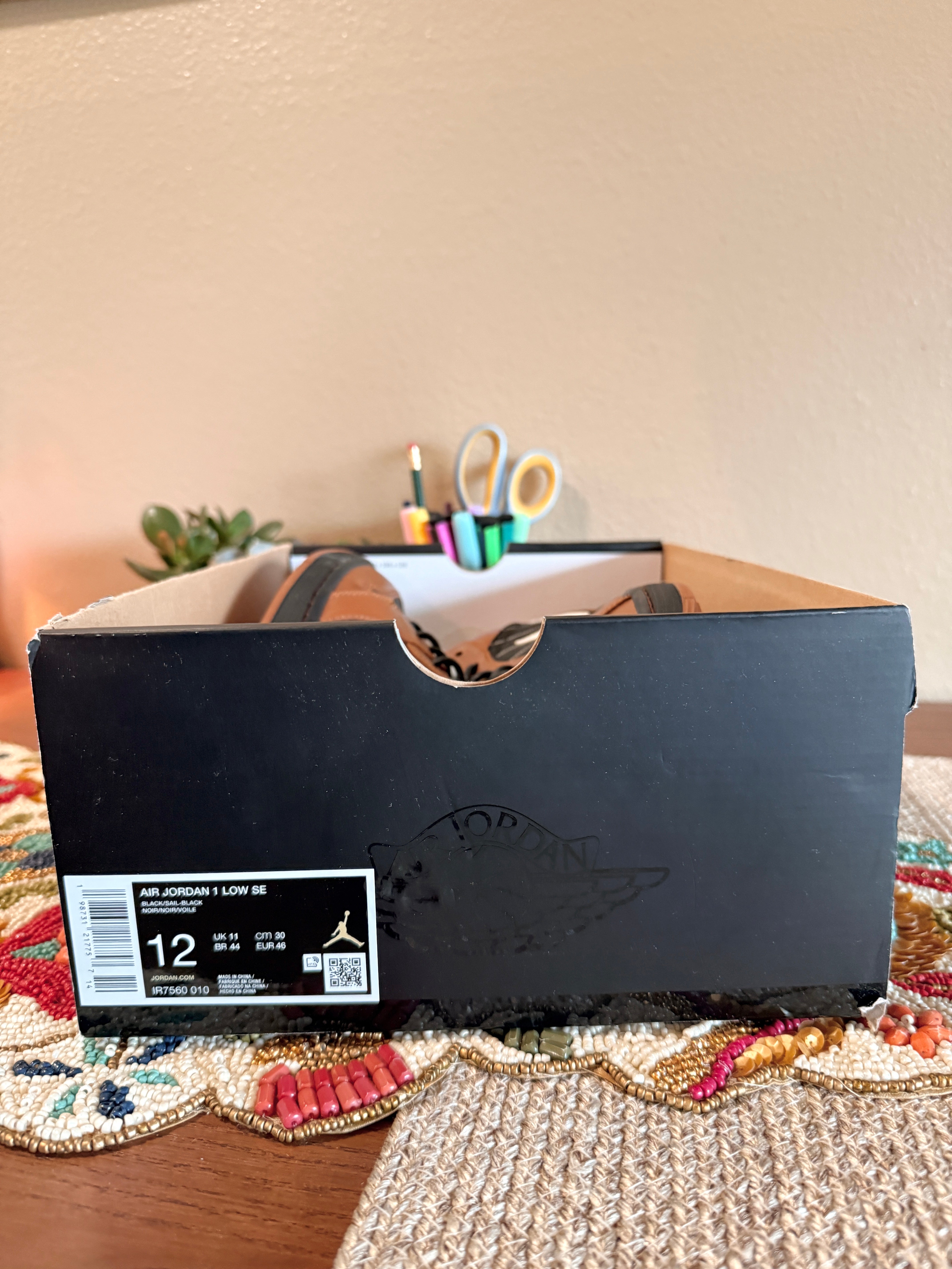 Jordan 1 Low SE Black Sail Light British Tan Size 12 MISSING LID