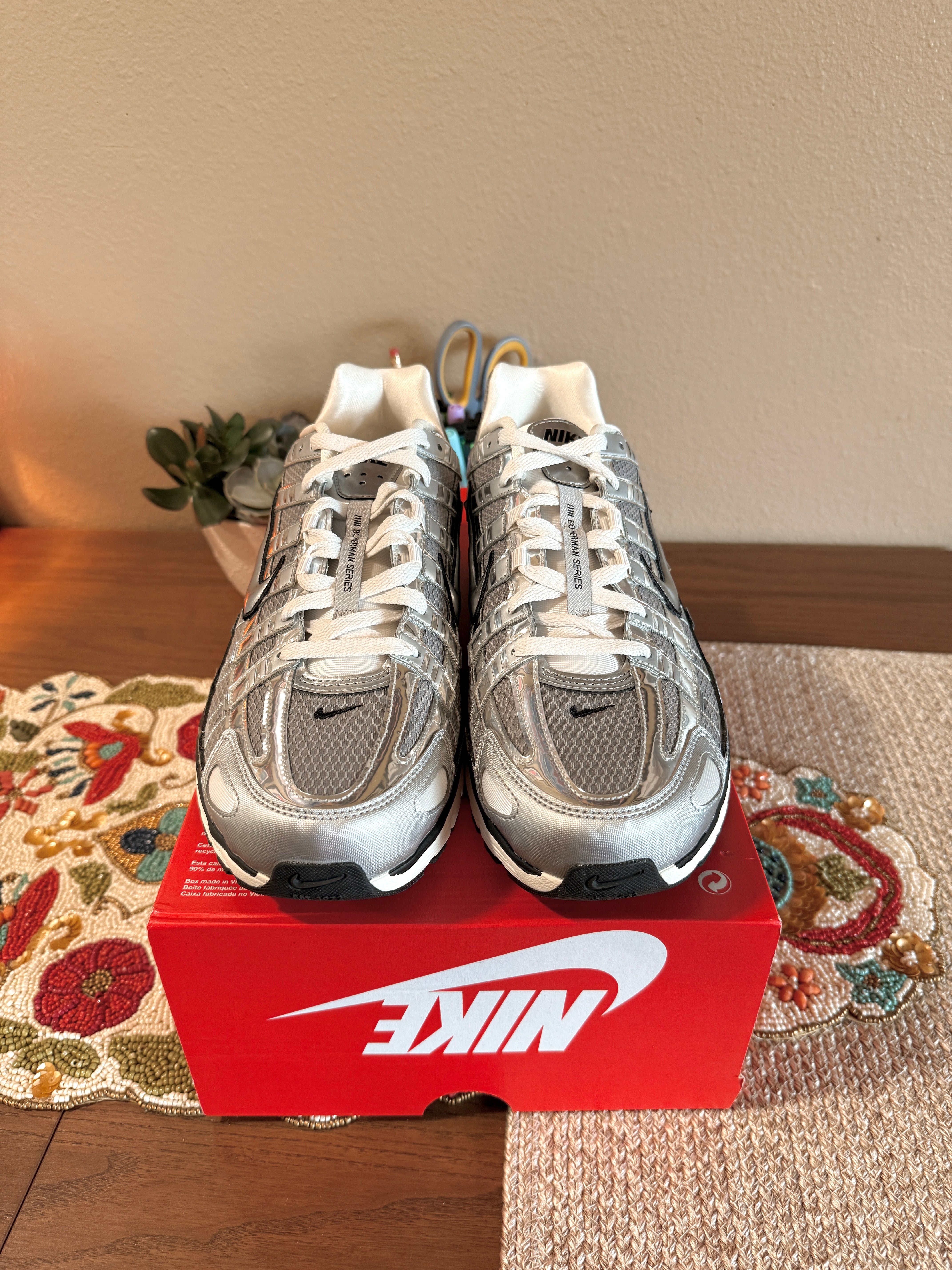 Nike P-6000 Metallic Silver Size 13 MISSING LID