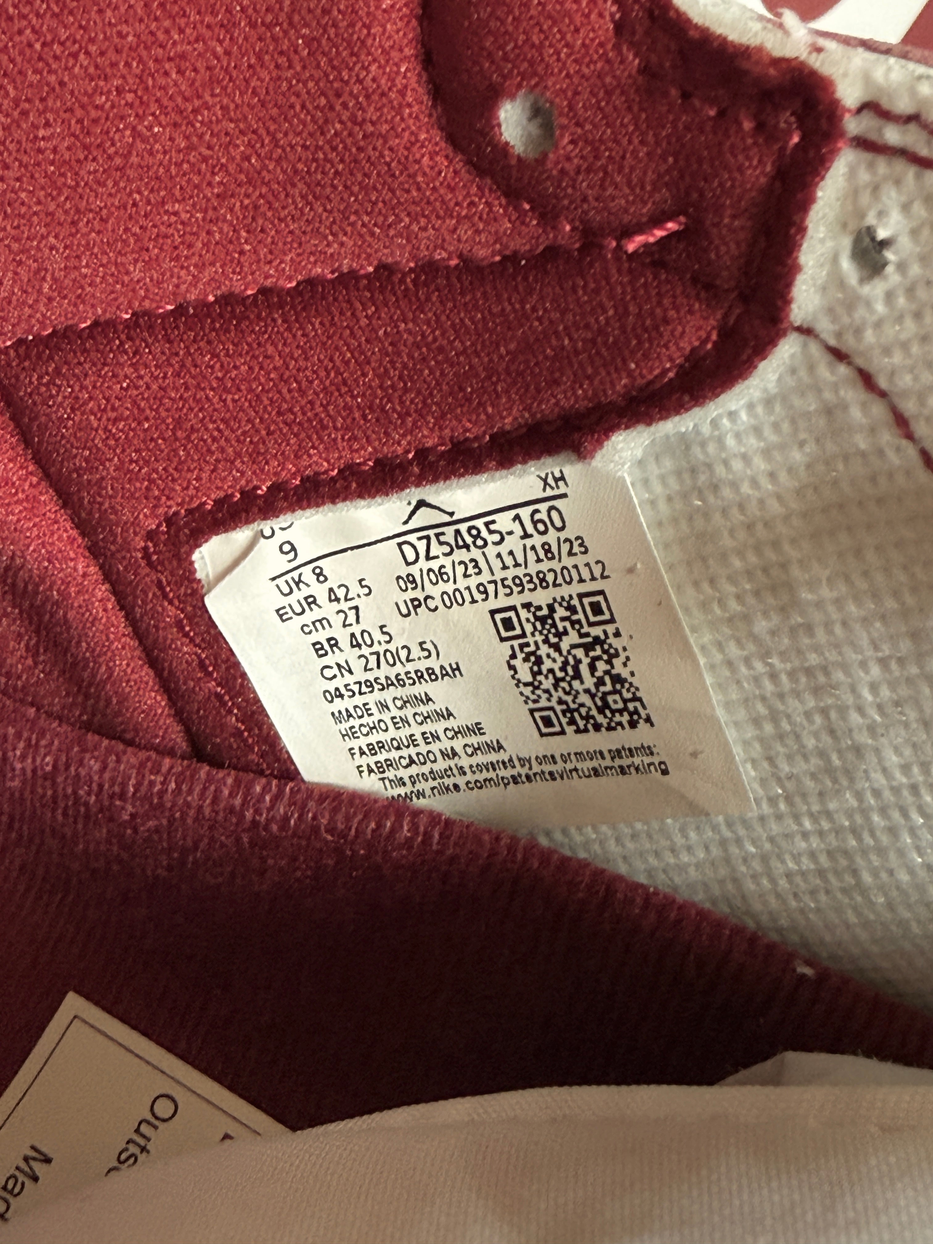 Jordan 1 Retro High OG Artisanal Red Size 9