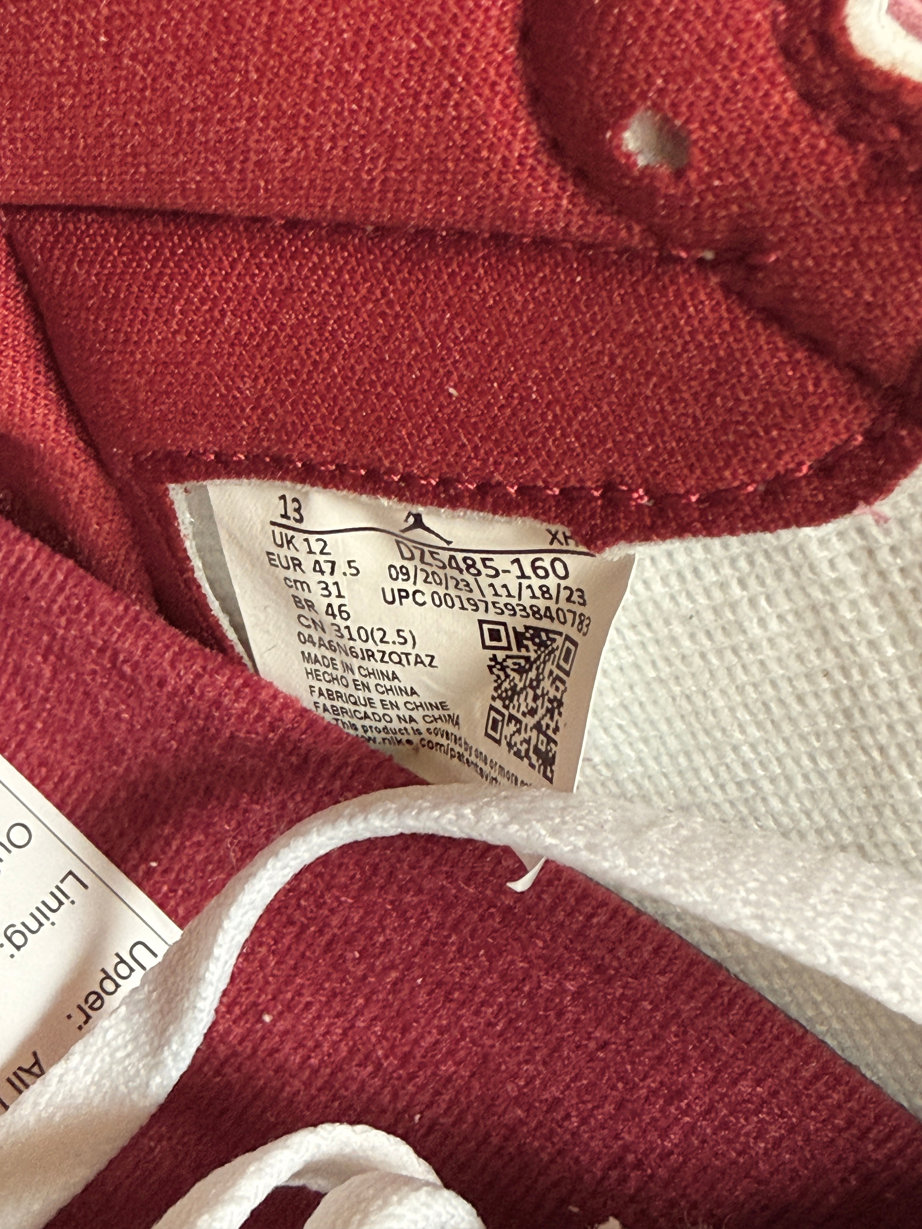 Jordan 1 Retro High OG Artisanal Red Size 13