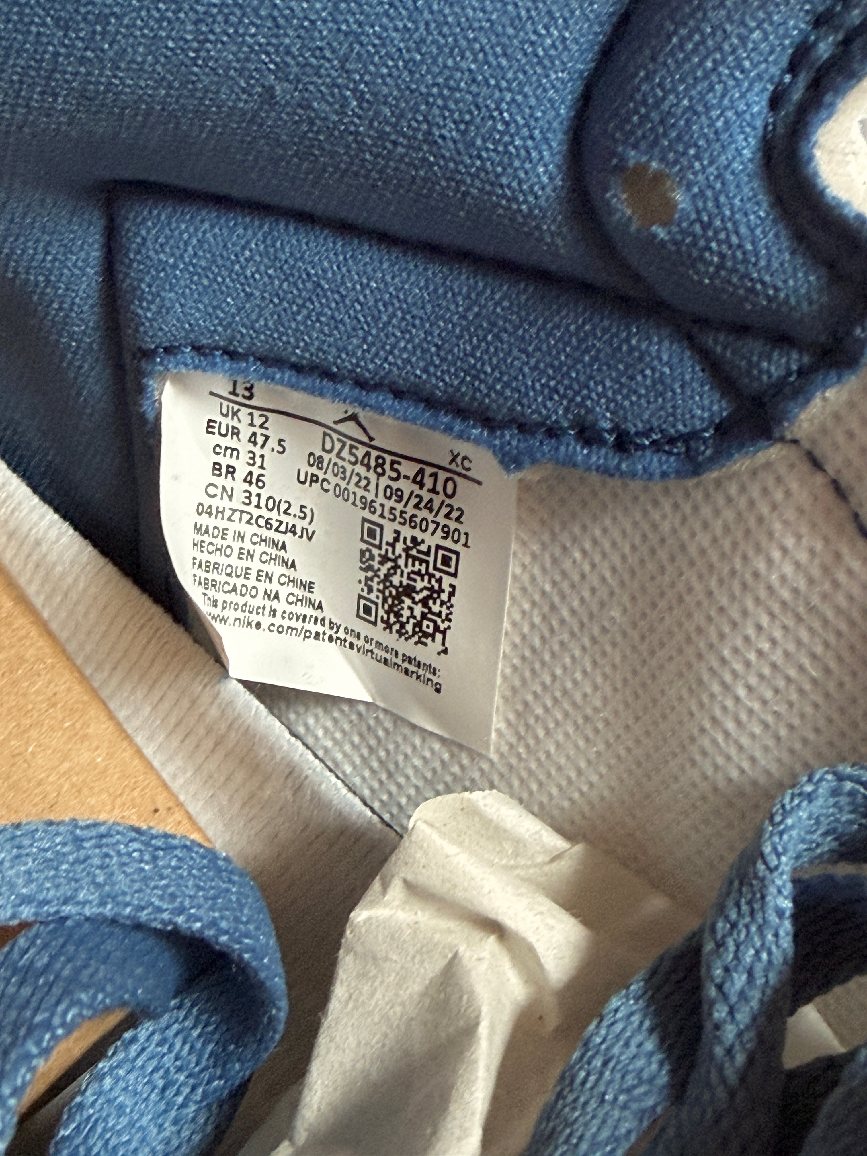 Jordan 1 Retro High OG True Blue Size 13