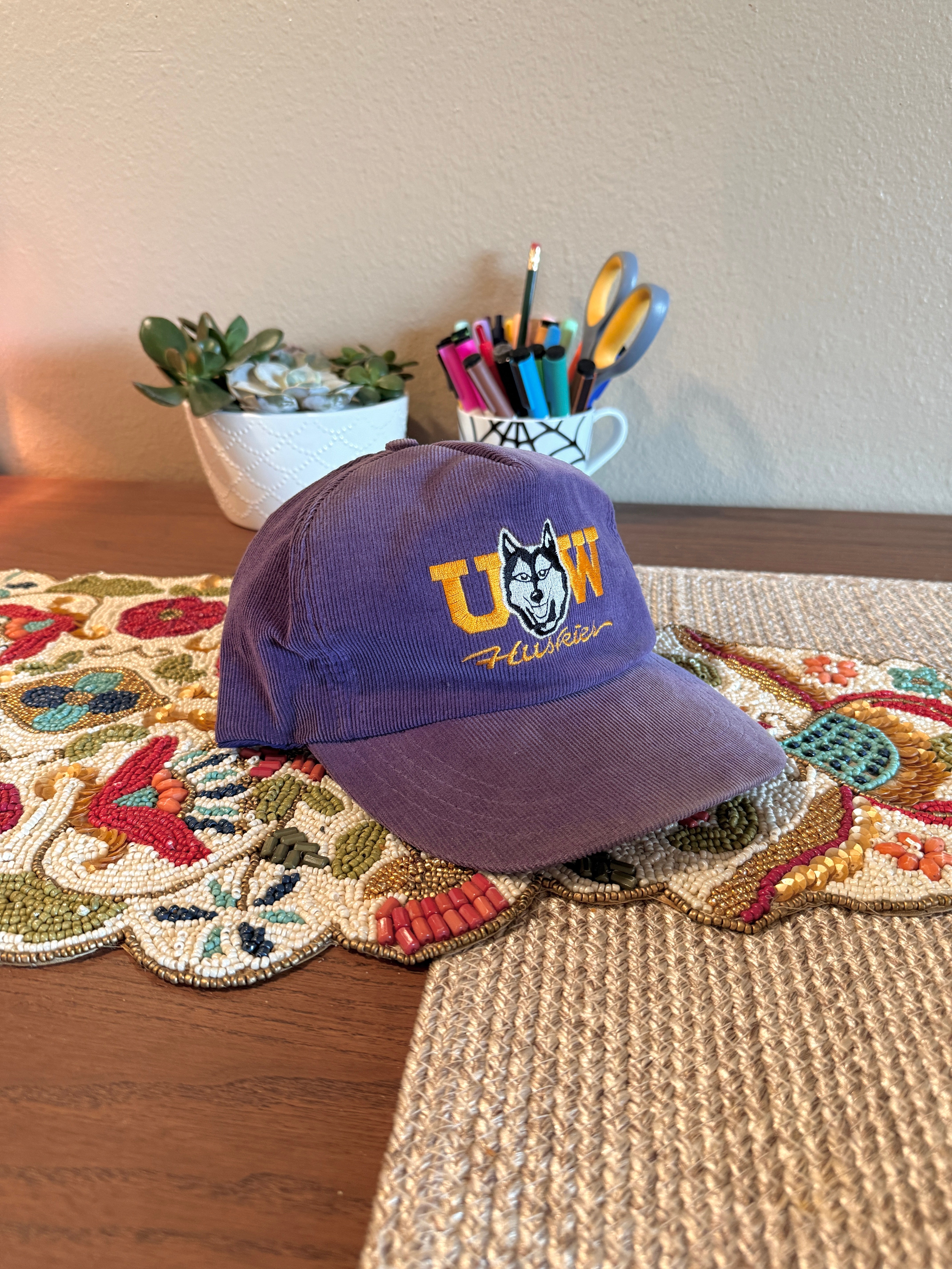 80s UW Huskies Corduroy Snapback Purple