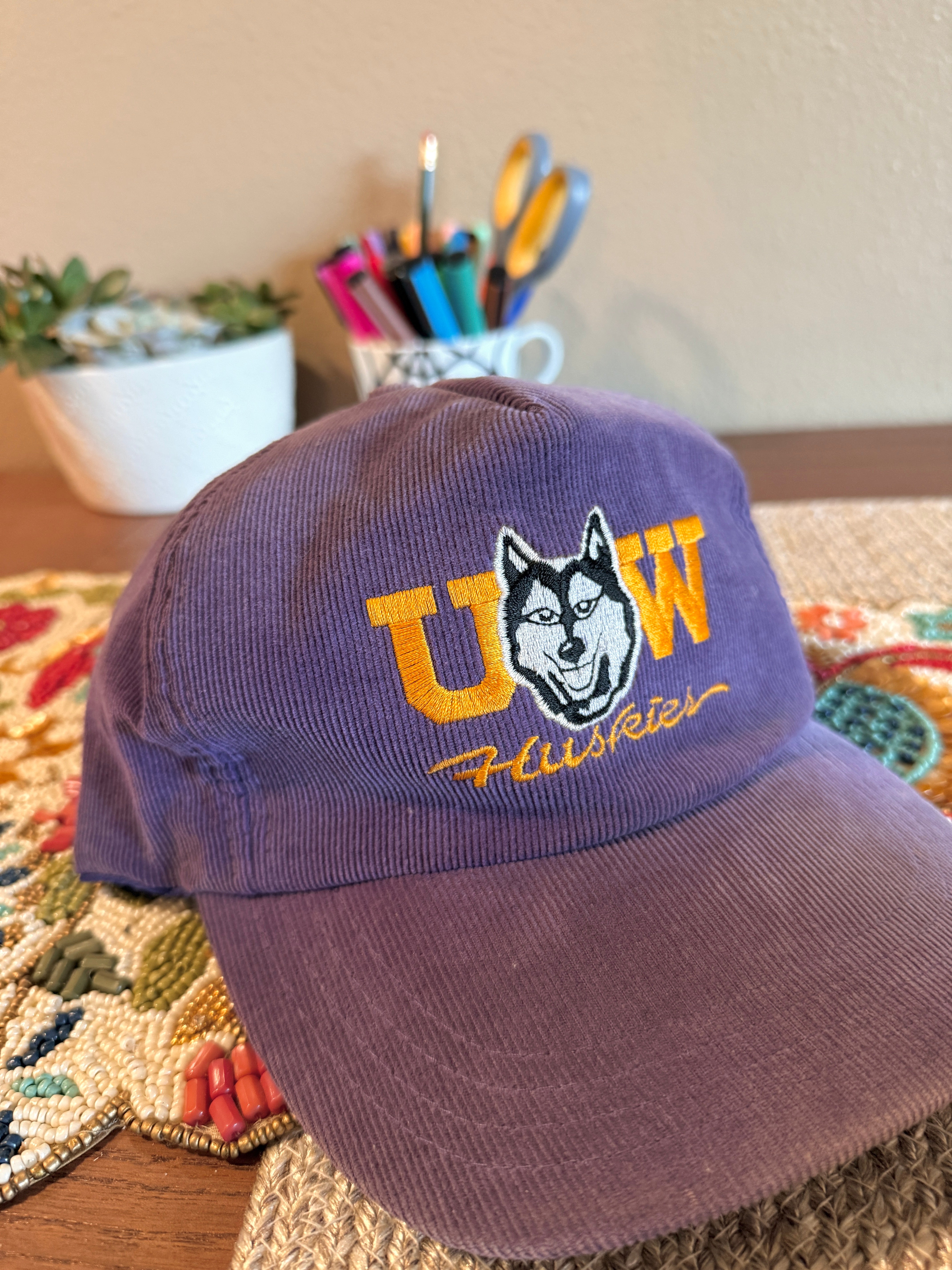 80s UW Huskies Corduroy Snapback Purple