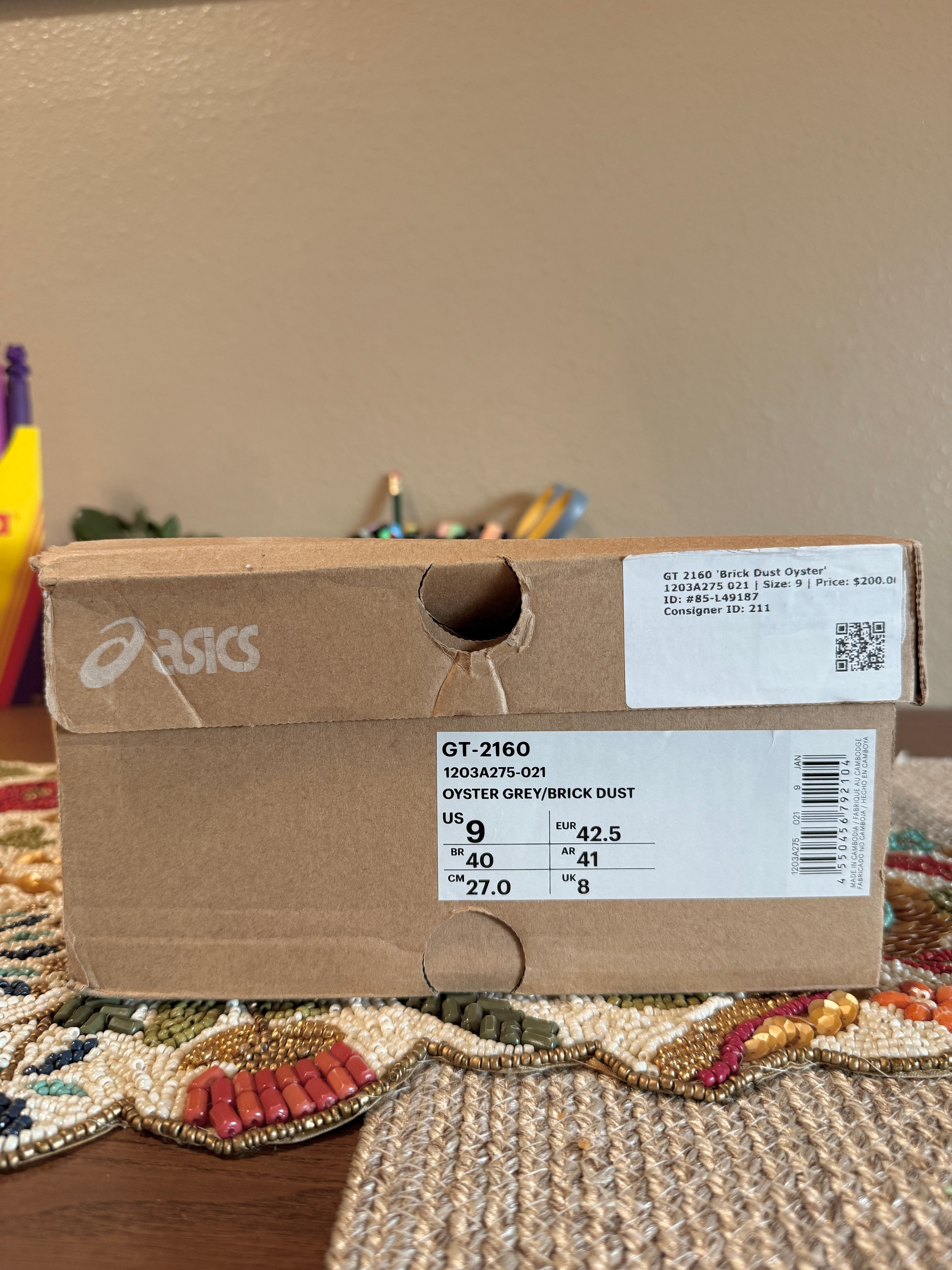 ASICS GT-2160 Oyster Grey Brick Dust Size 9