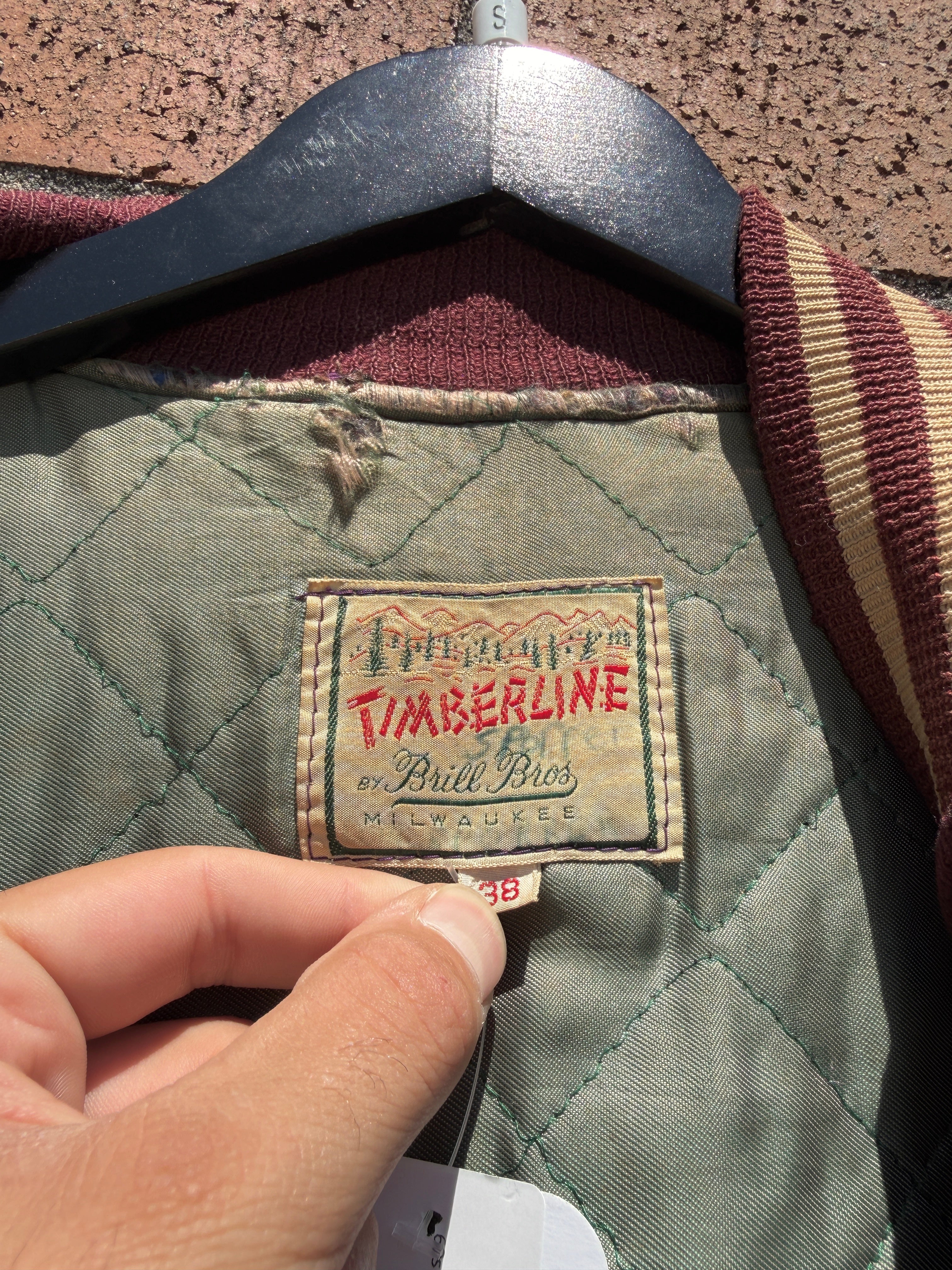 60s Timberline Burgundy / Cream Varsity Jacket Size 38 (Small)