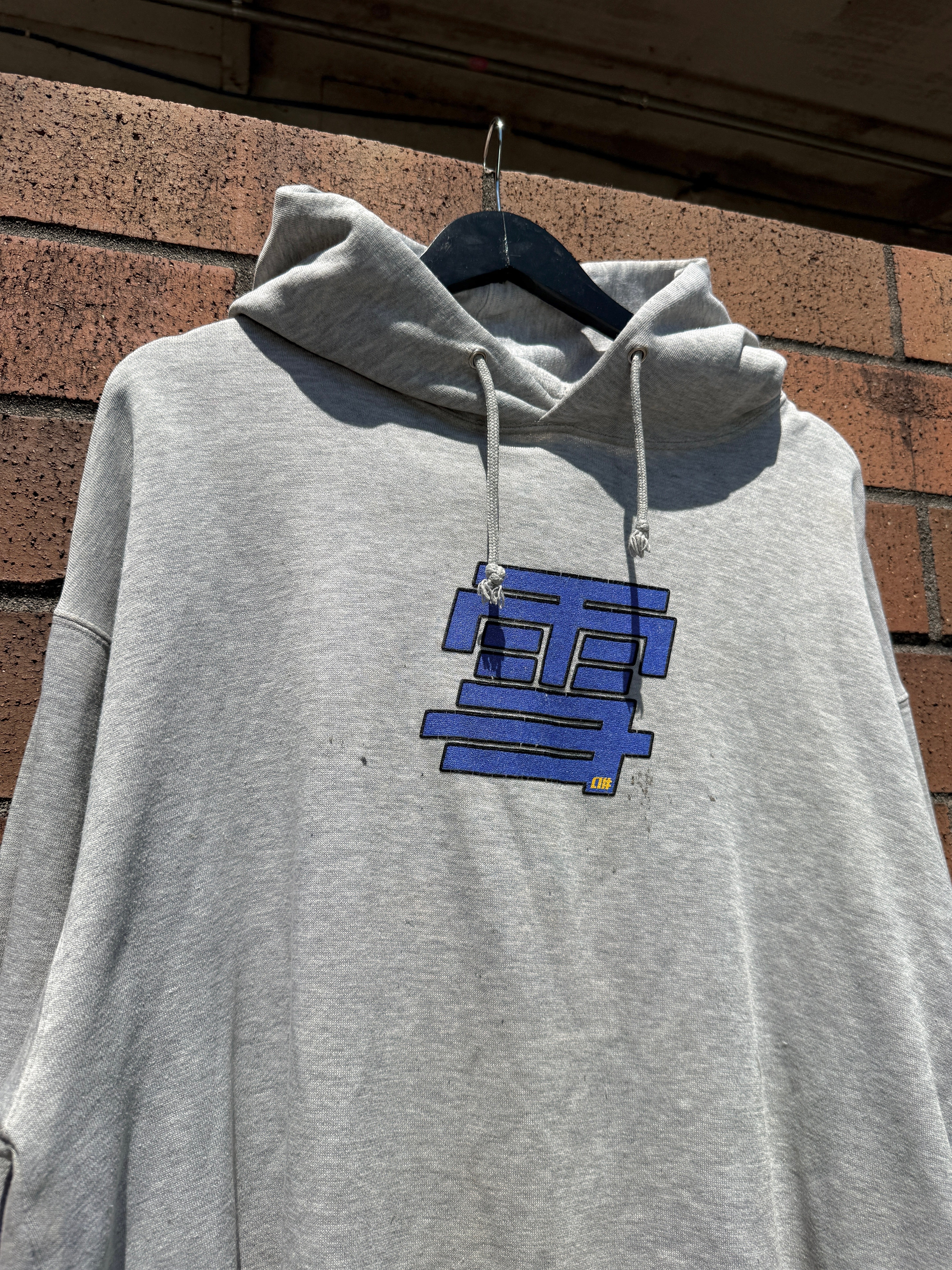 Y2K Alphanumeric Grey / Blue Hoodie Size XL