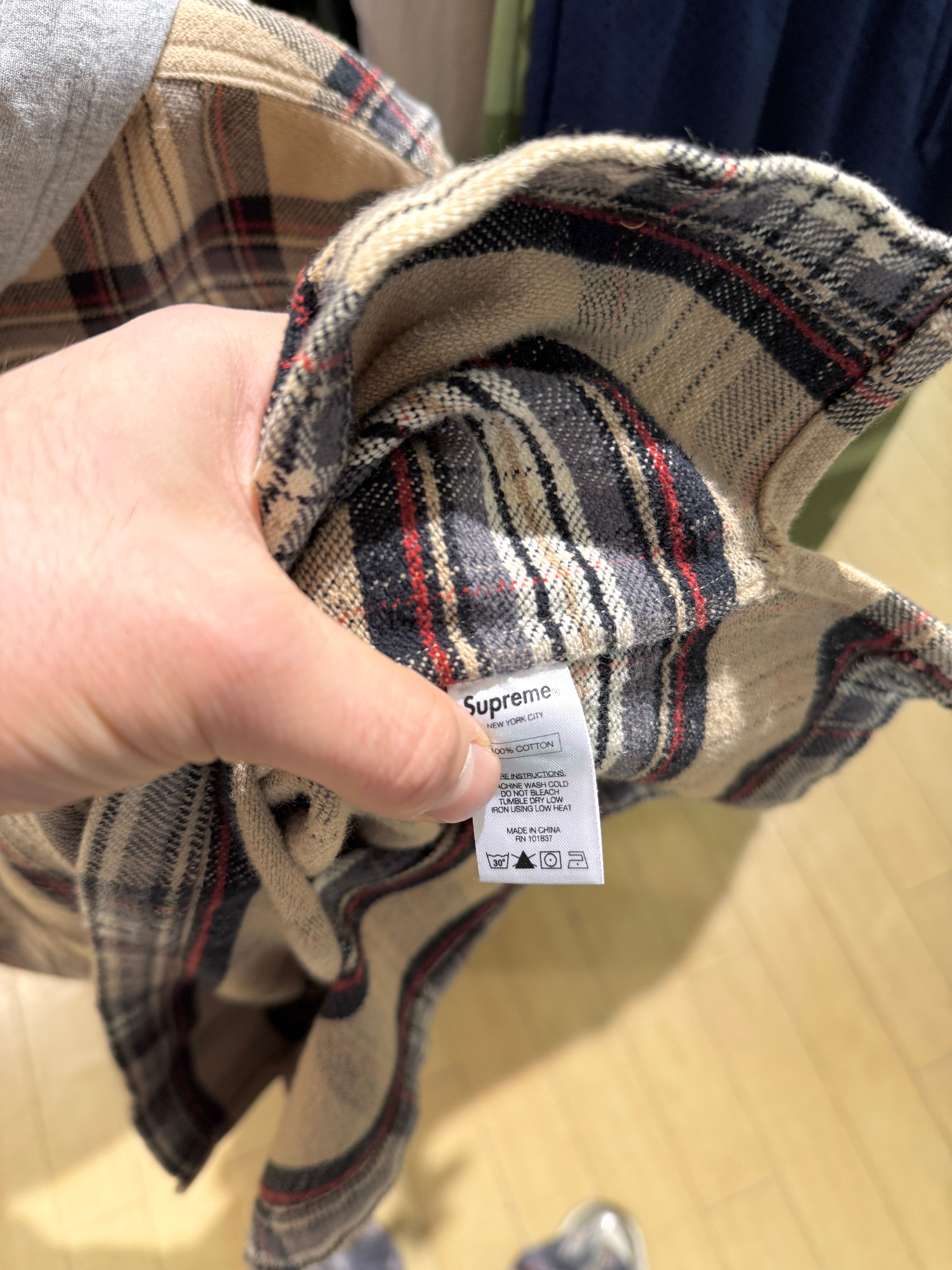 Supreme Hooded Plaid Half Zip Sweatshirt Tan FW16 Sz XL USED
