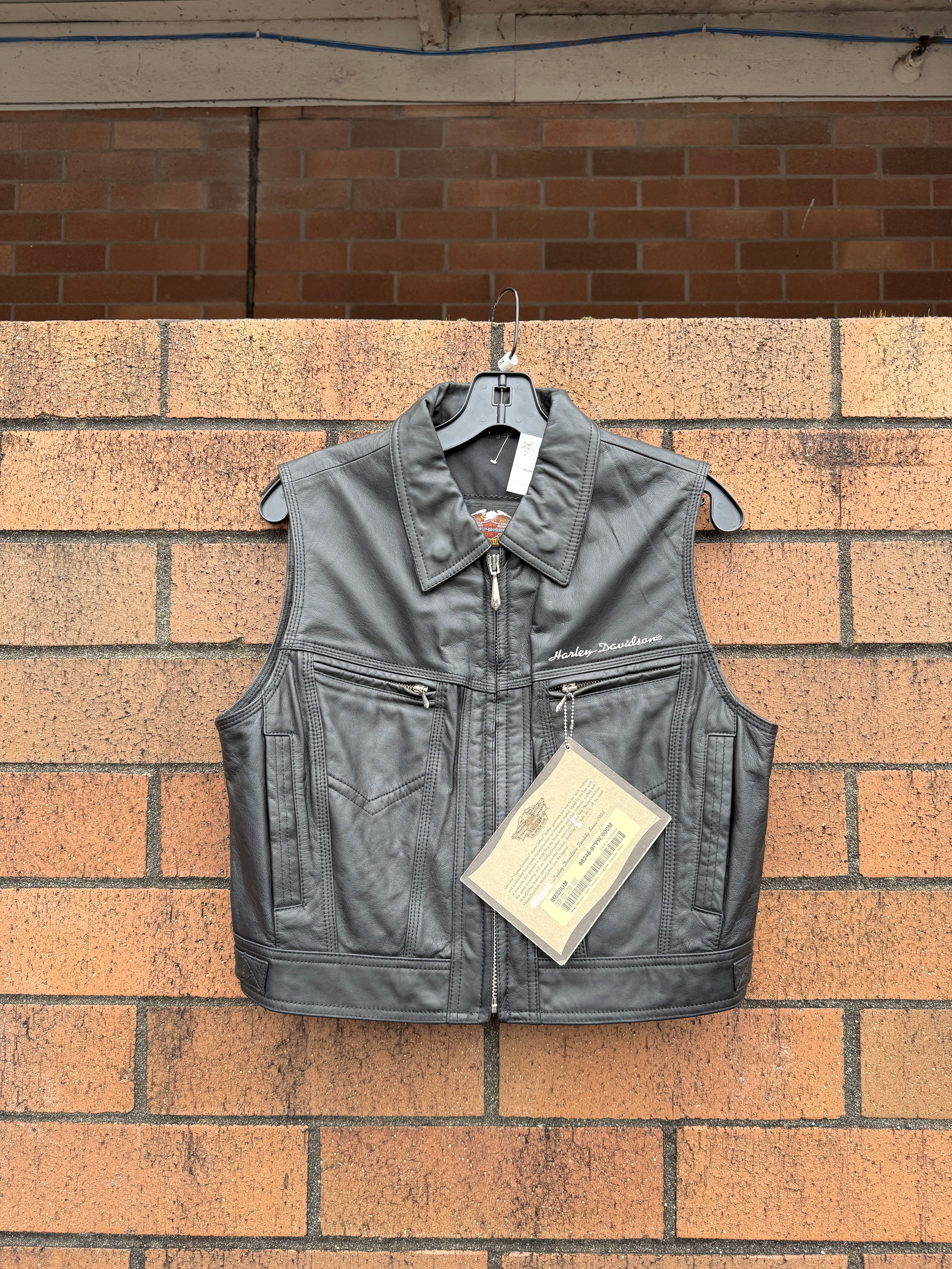 Women's Y2K Harley Davidson Black Leather Vest Sz M