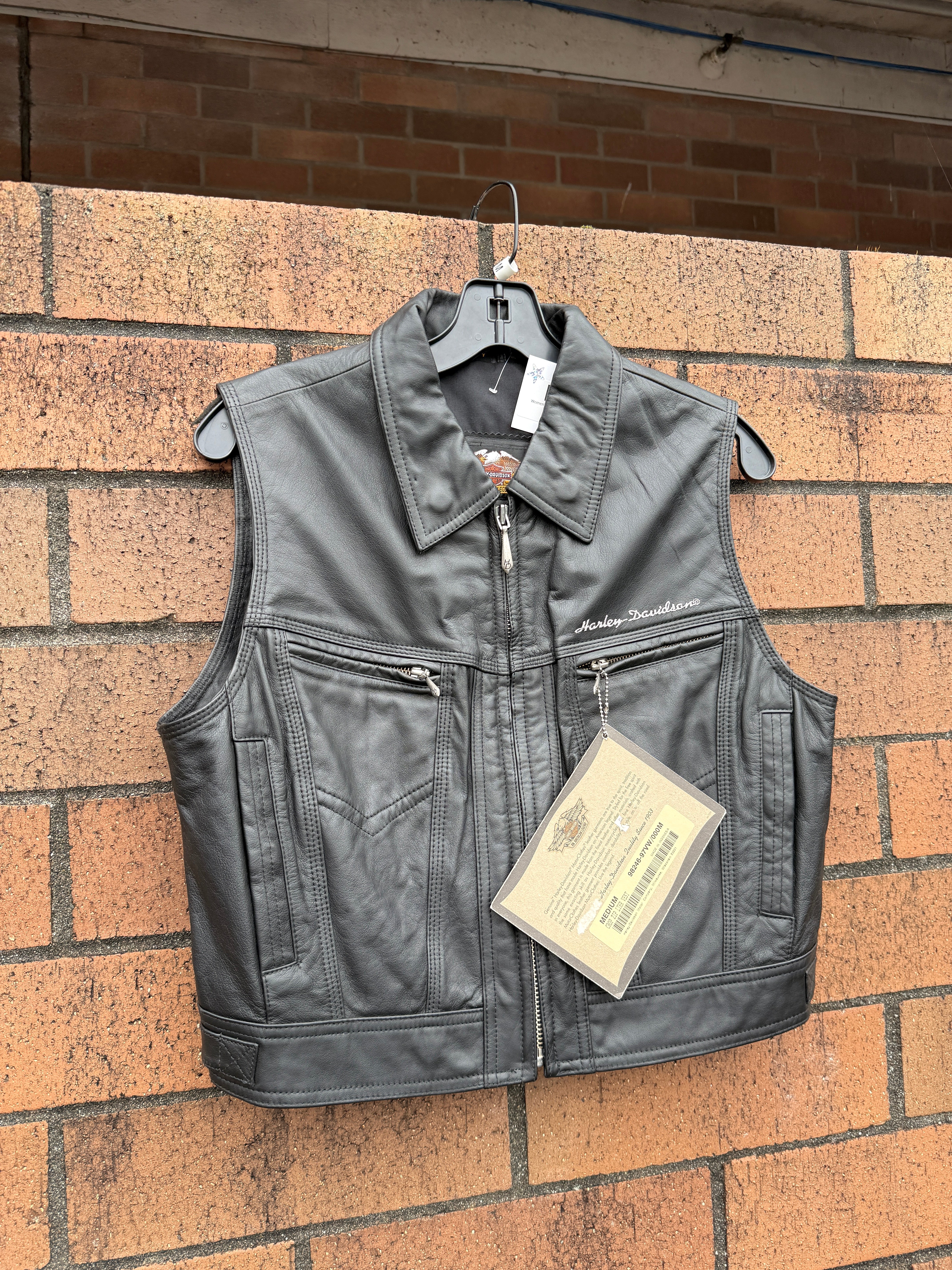 Women's Y2K Harley Davidson Black Leather Vest Sz M